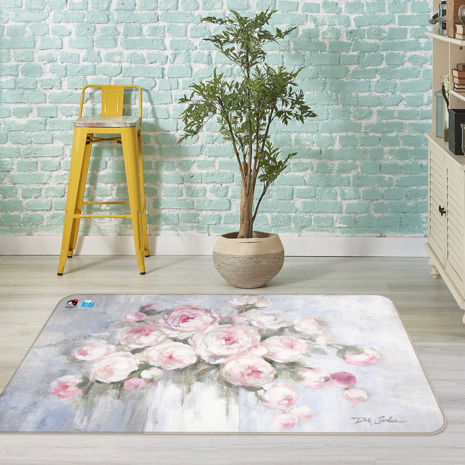 3D Light Pink Flowers 1010 Debi Coules Rug Non Slip Rug Mat