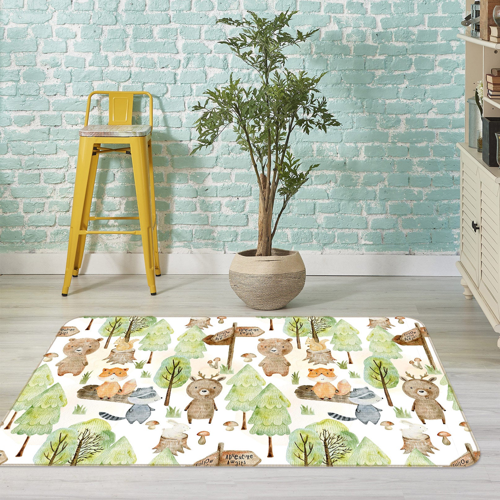 3D Fox Bear Tree 040 Uta Naumann Rug Non Slip Rug Mat