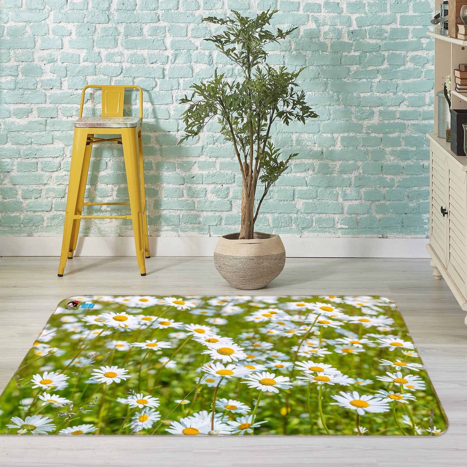 3D White Daisy 6862 Assaf Frank Rug Non Slip Rug Mat