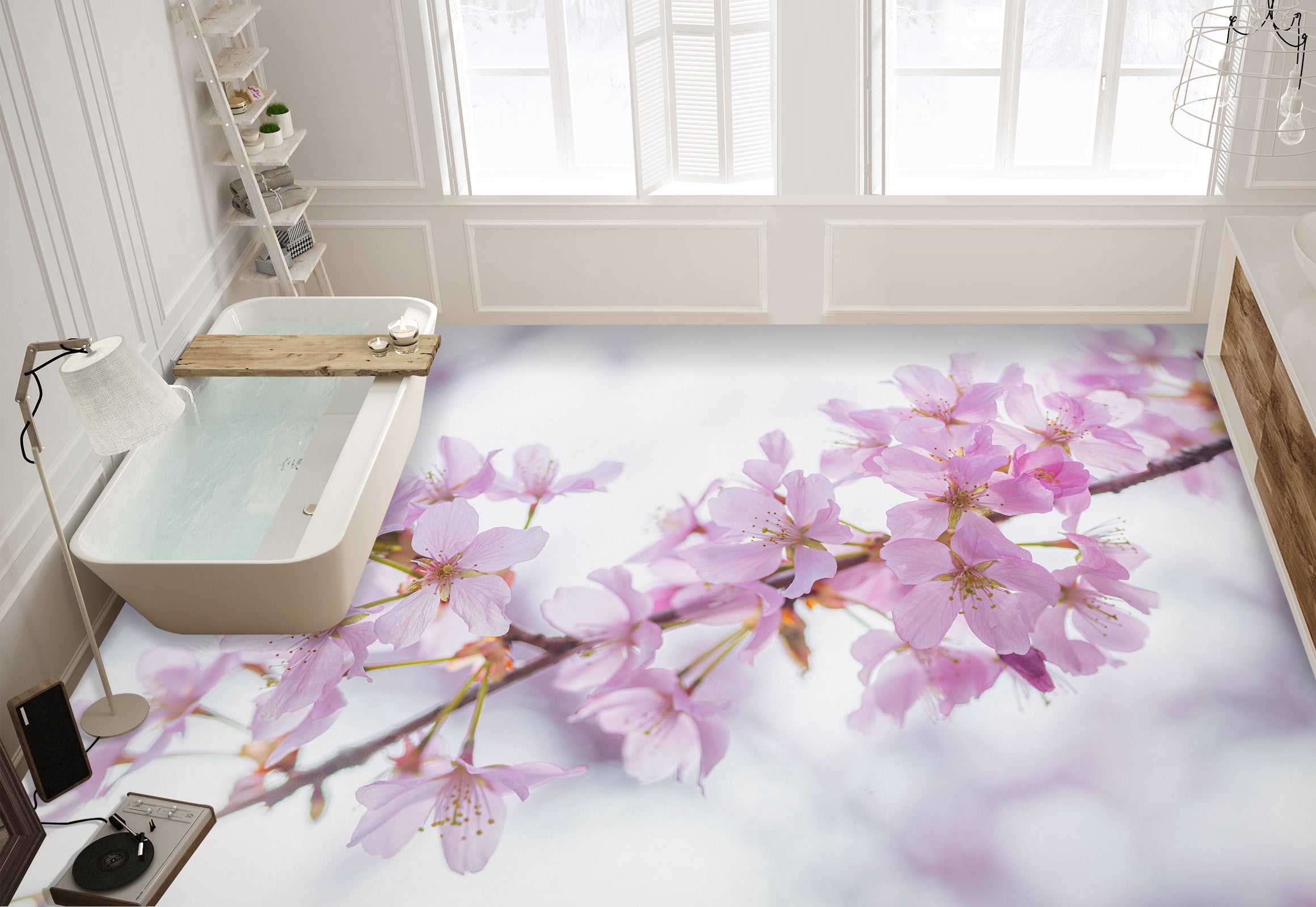 3D Pink Cherry Blossom Branch 9852 Assaf Frank Floor Mural  Wallpaper Murals Self-Adhesive Removable Print Epoxy