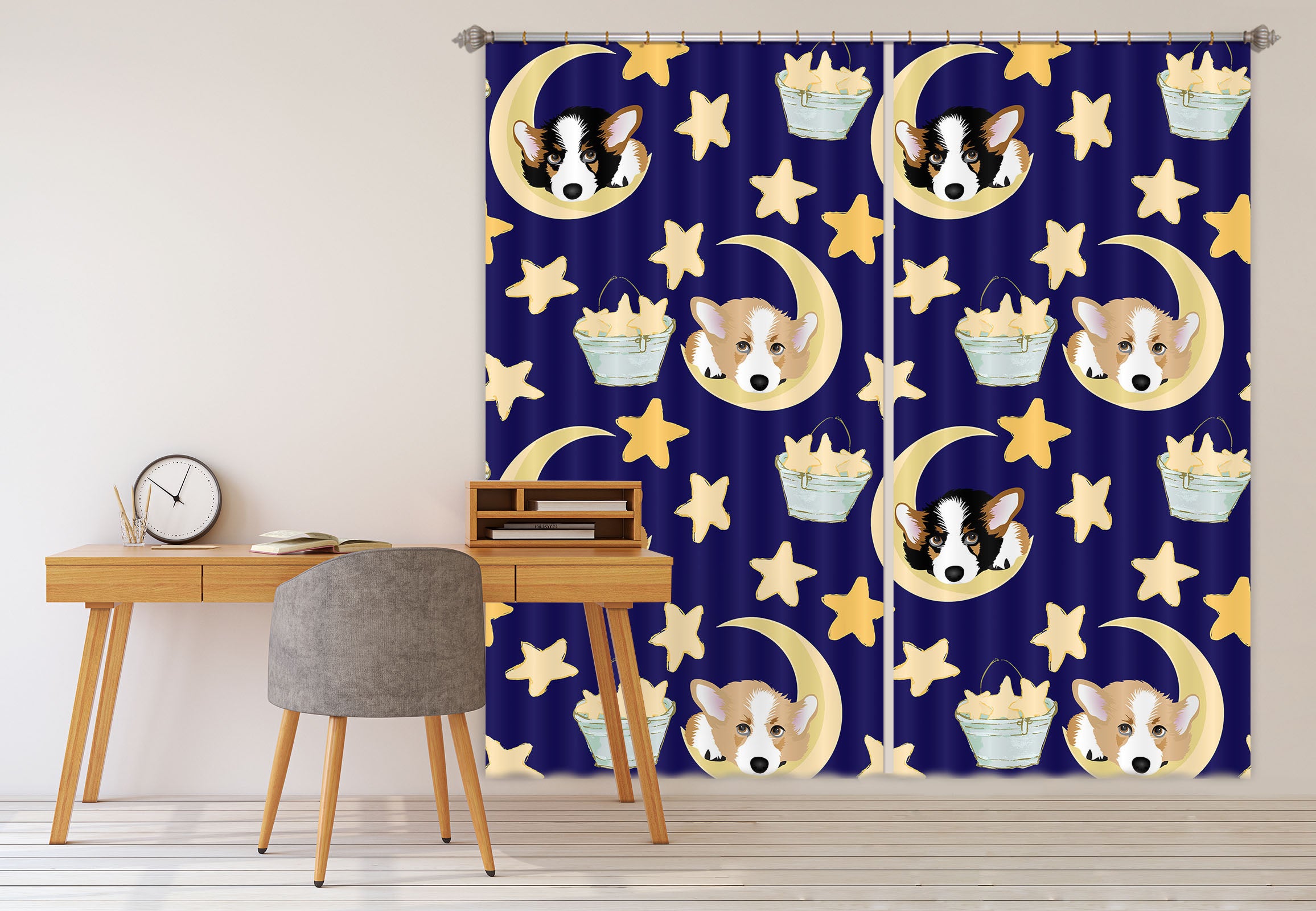 3D Star Moon Puppy 101 Uta Naumann Curtain Curtains Drapes