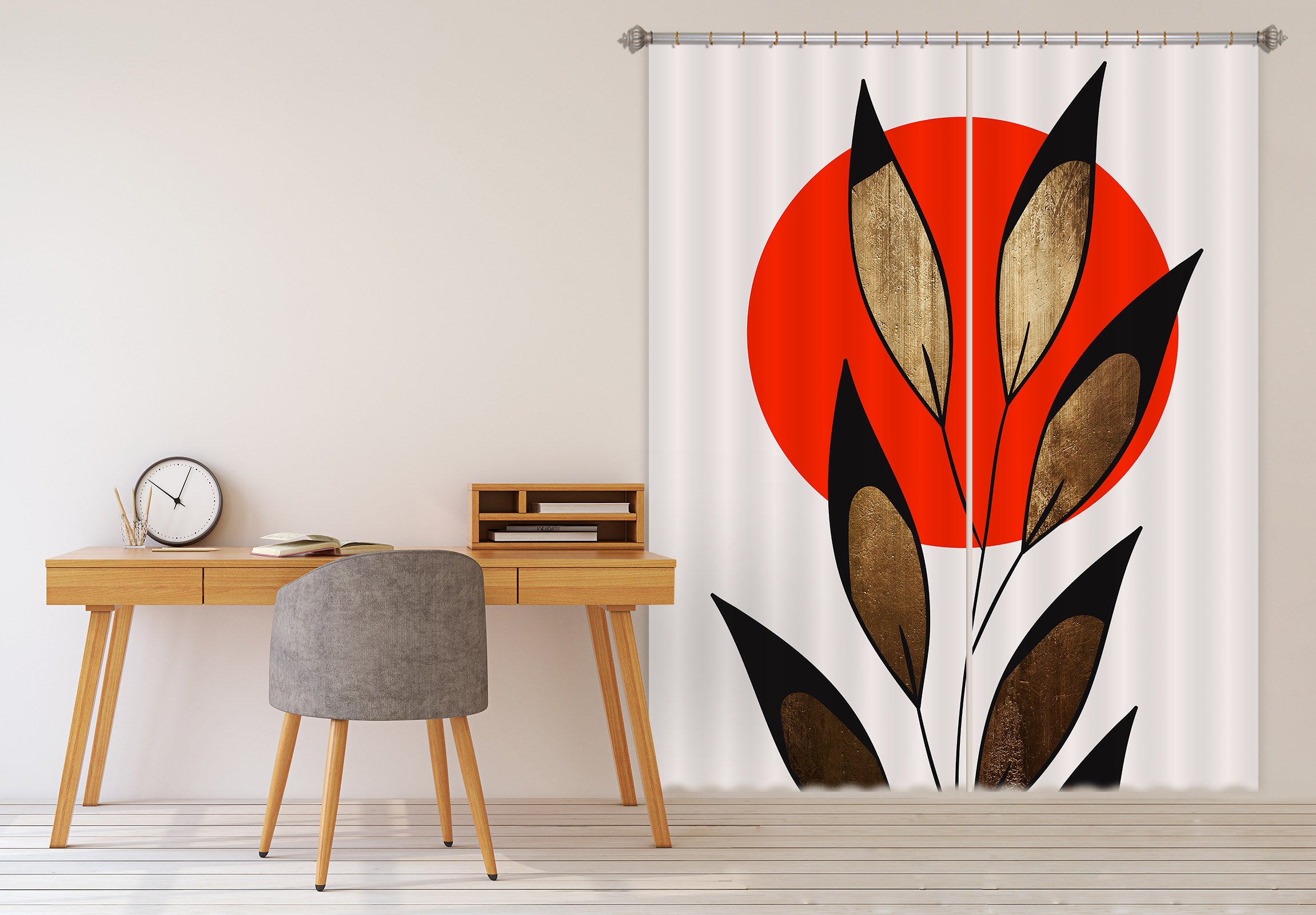 3D Red Sun Leaves 1023 Boris Draschoff Curtain Curtains Drapes