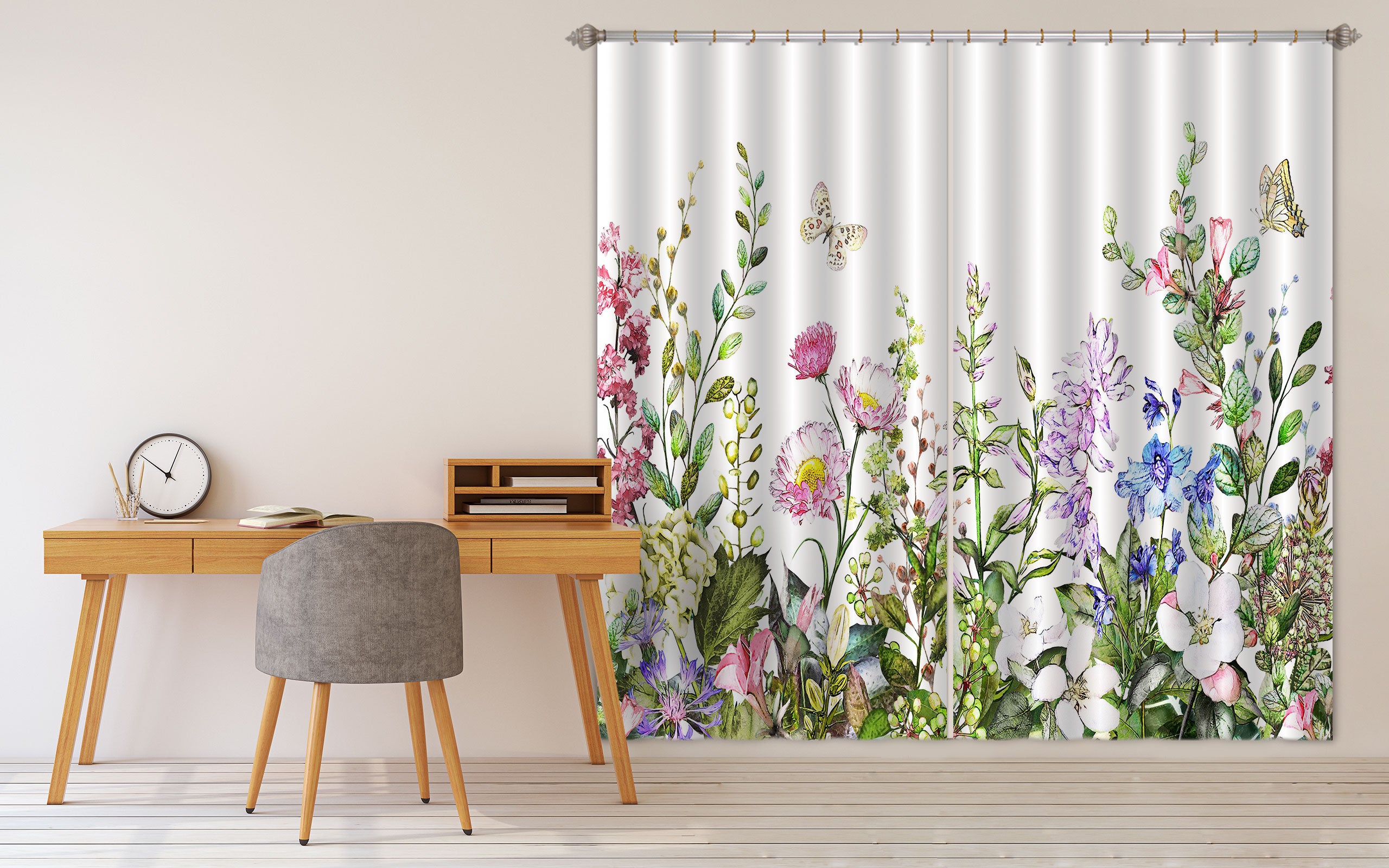 3D Flower Butterfly 055 Curtains Drapes