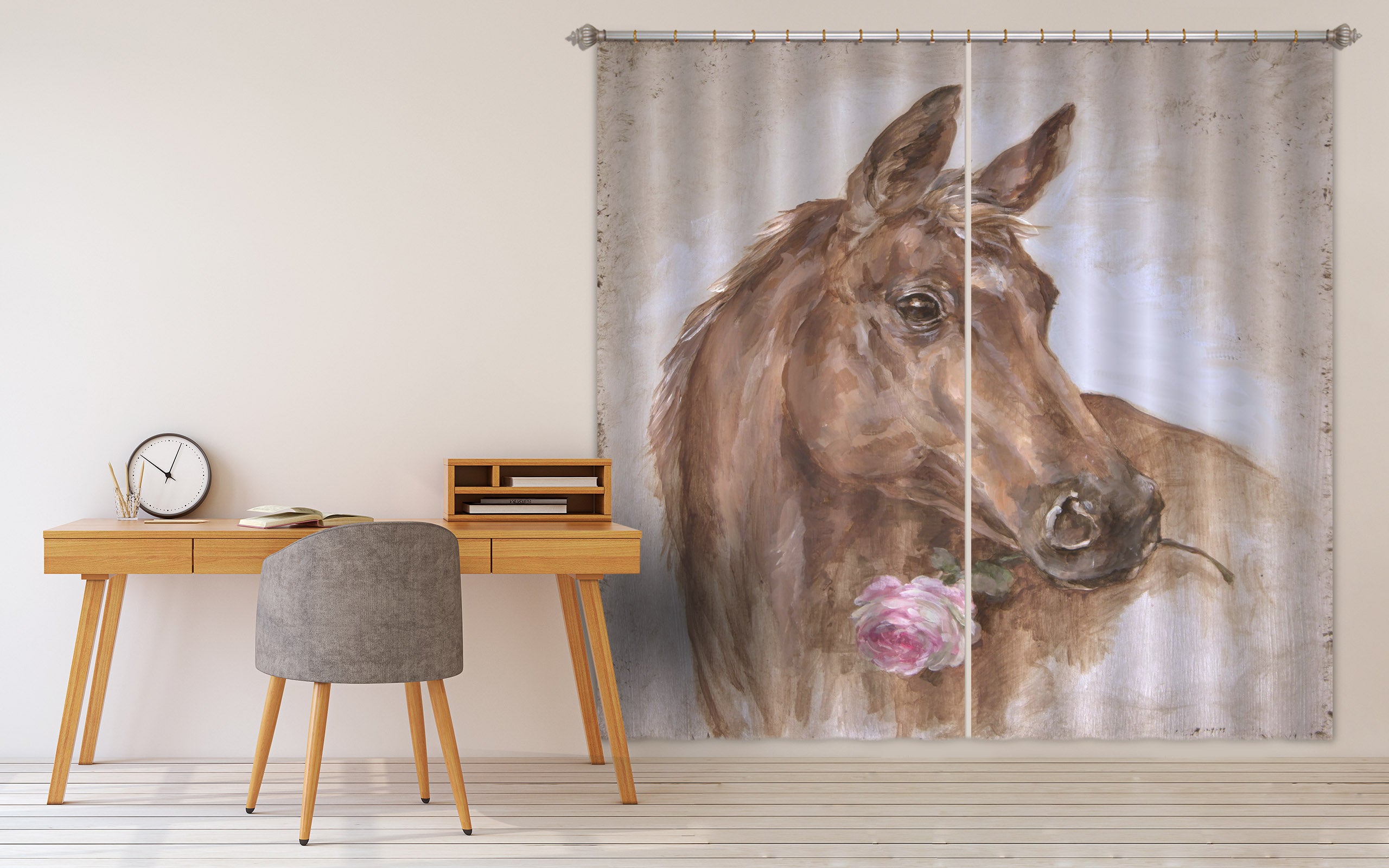 3D Rose Horse 050 Debi Coules Curtain Curtains Drapes