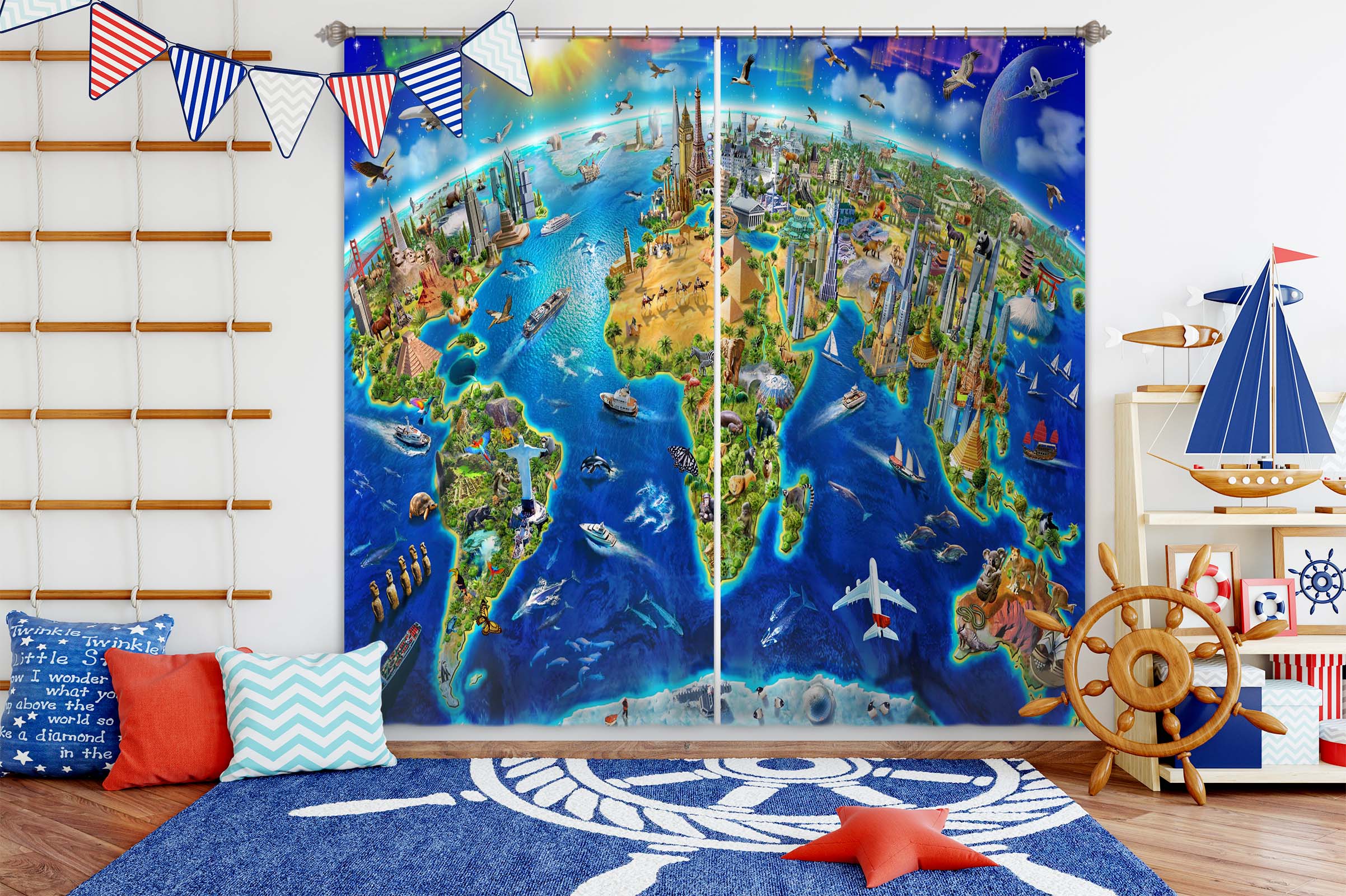 3D Cute Earth 061 Adrian Chesterman Curtain Curtains Drapes