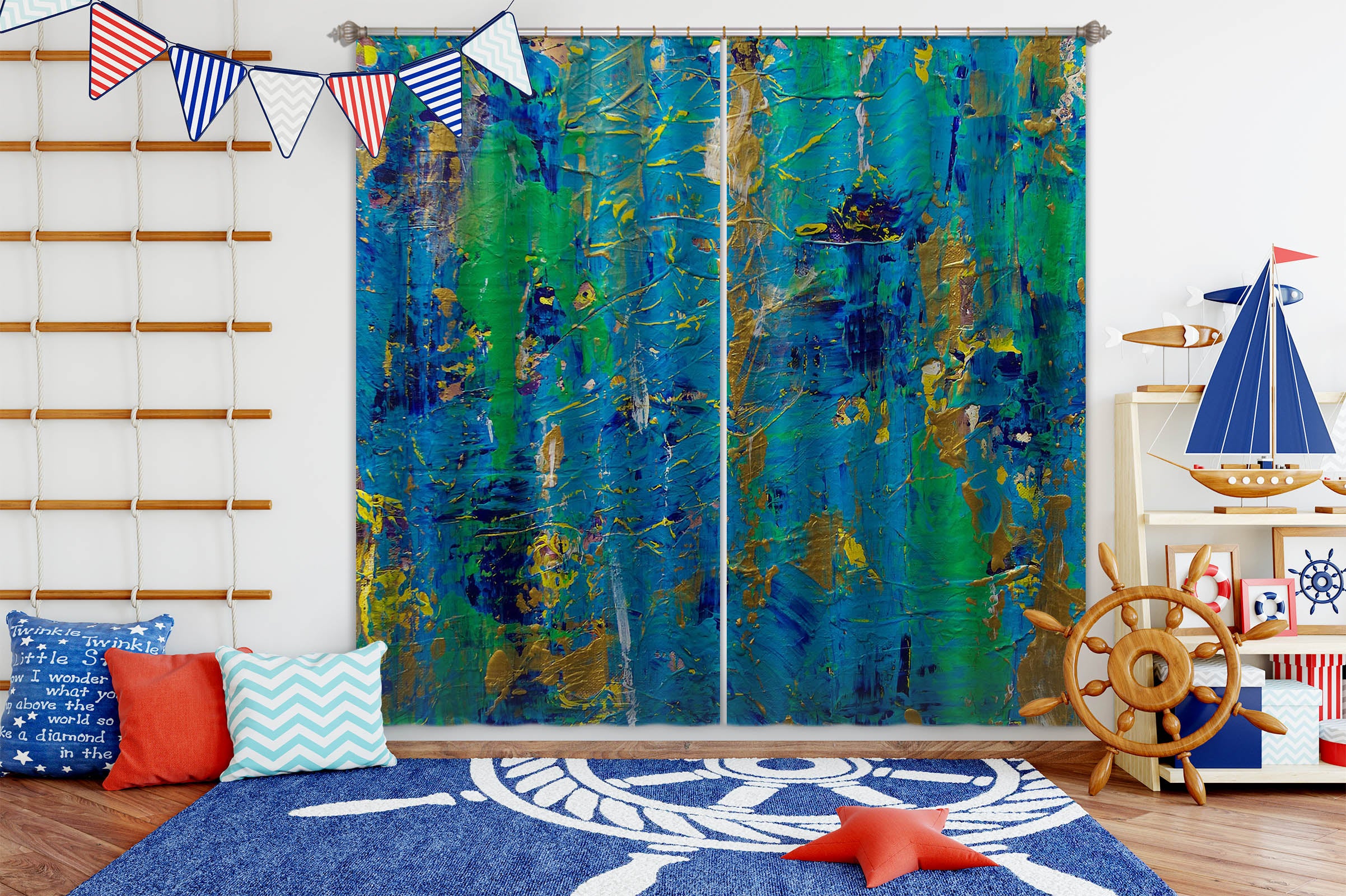 3D Blue River 245 Allan P. Friedlander Curtain Curtains Drapes