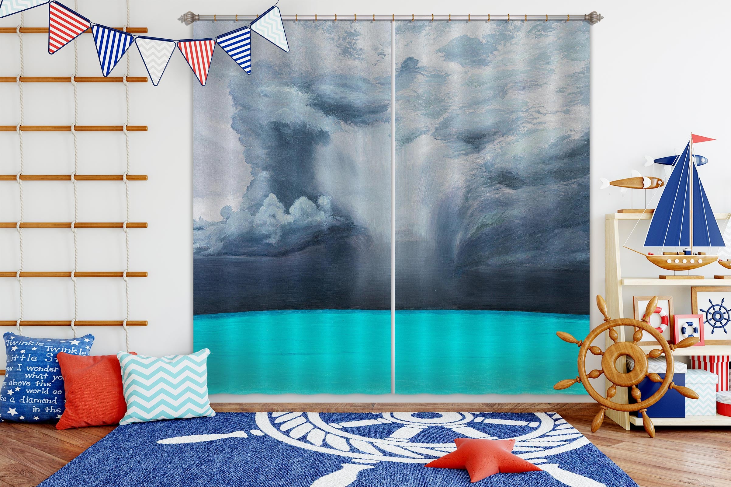 3D Blue Lake 1727 Marina Zotova Curtain Curtains Drapes