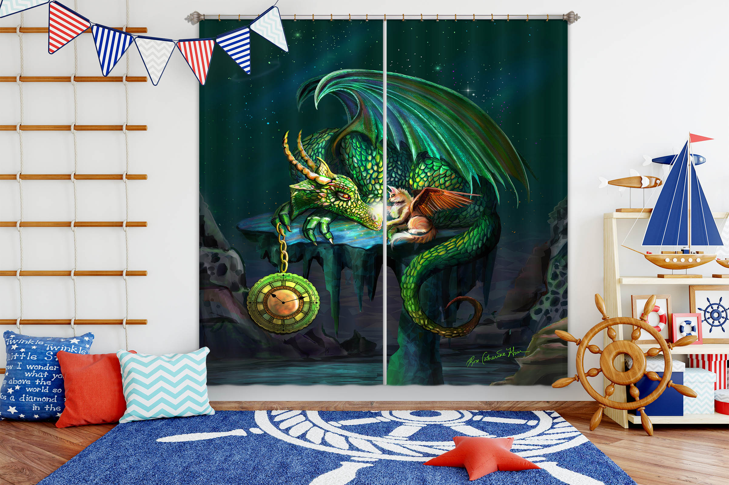 3D Dragon Valley 126 Rose Catherine Khan Curtain Curtains Drapes