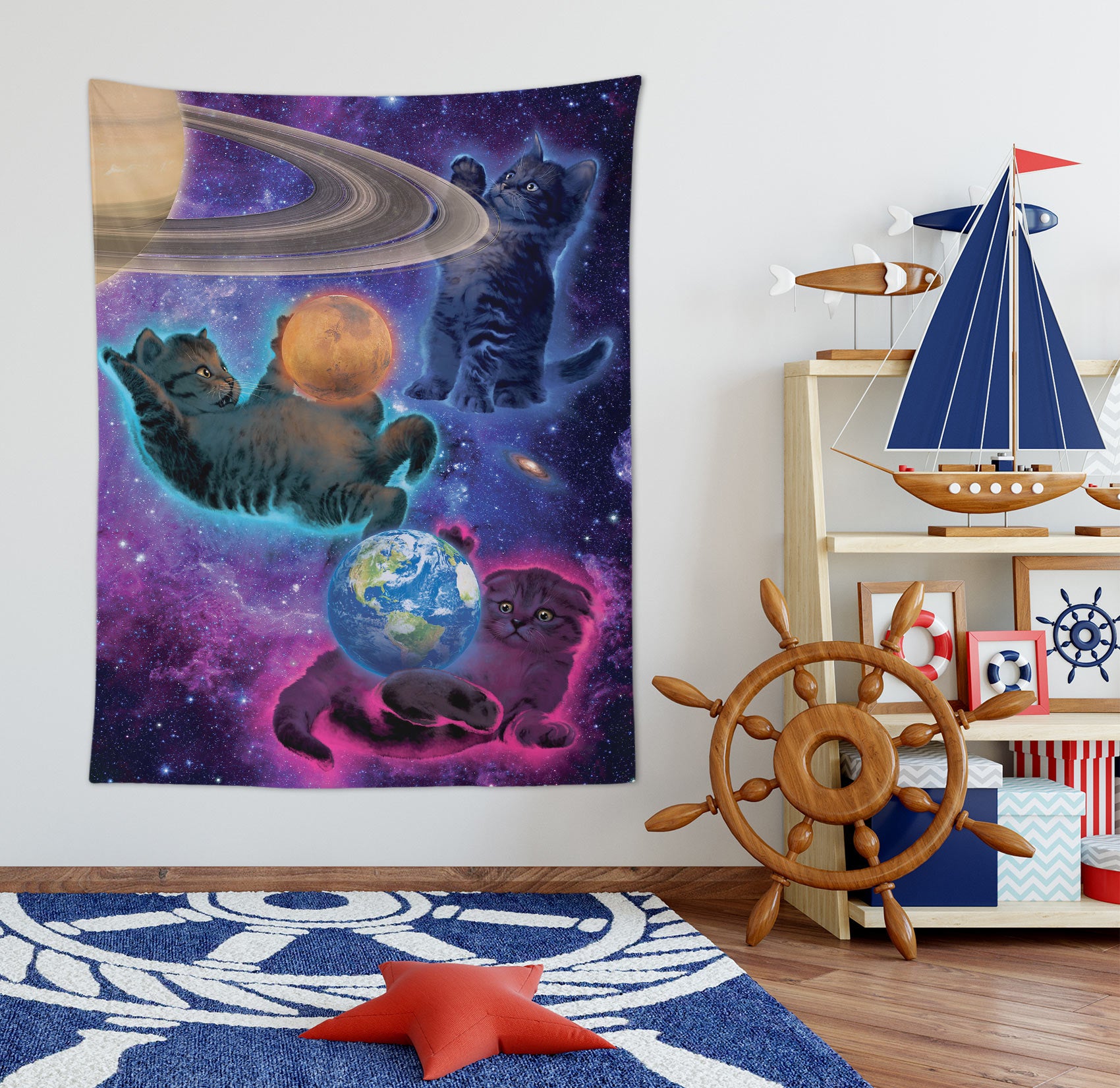 3D Space Planet Cat 116223 Vincent Tapestry Hanging Cloth Hang