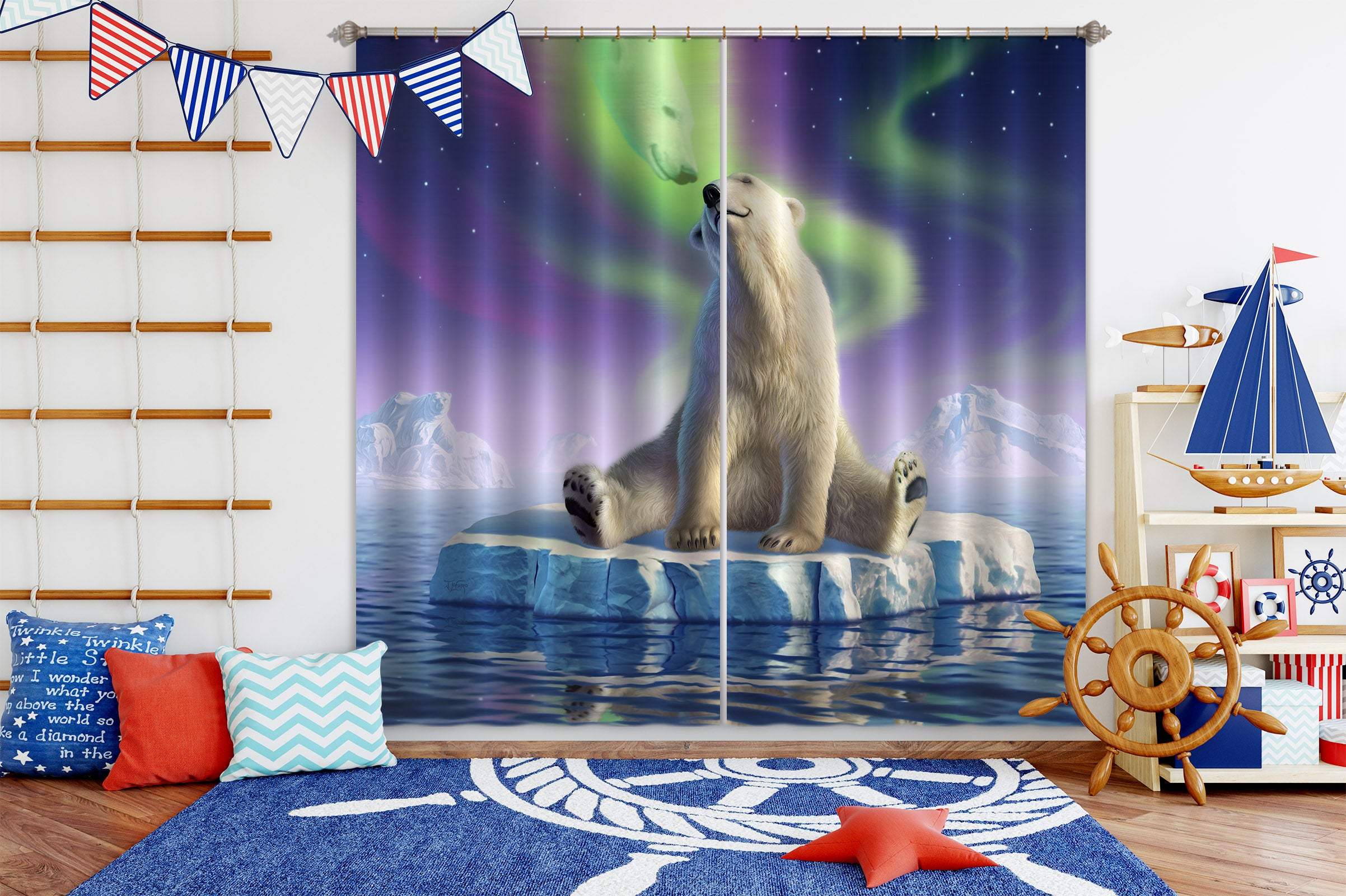 3D Polar Bear 043 Jerry LoFaro Curtain Curtains Drapes