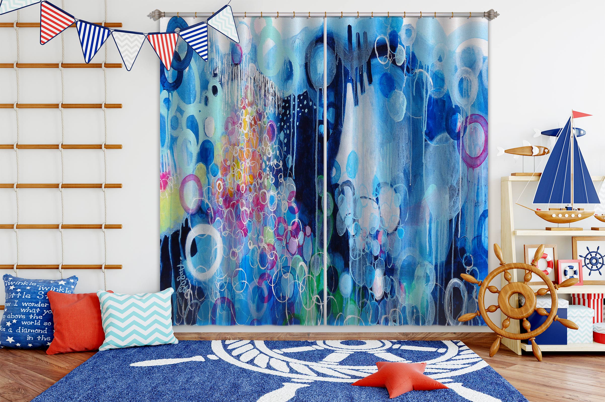 3D Blue Fantasy Bubble 2303 Misako Chida Curtain Curtains Drapes