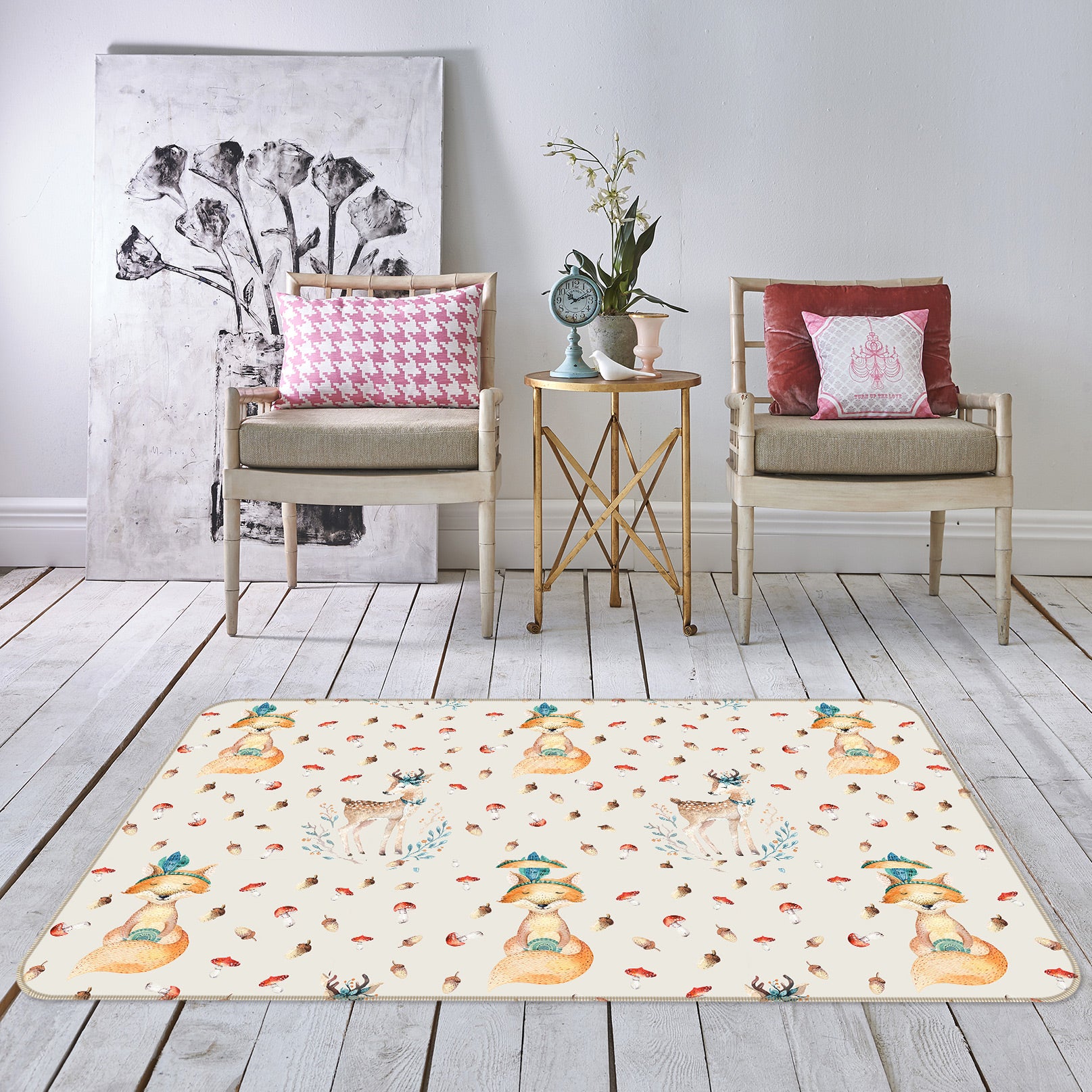 3D Sika Deer Fox 018 Uta Naumann Rug Non Slip Rug Mat