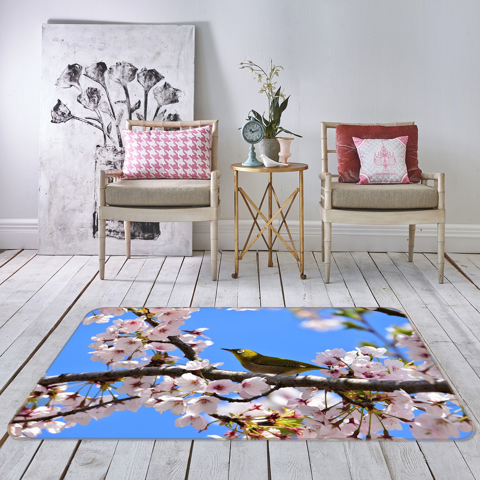 3D Peach Bird 009 Animal Non Slip Rug Mat