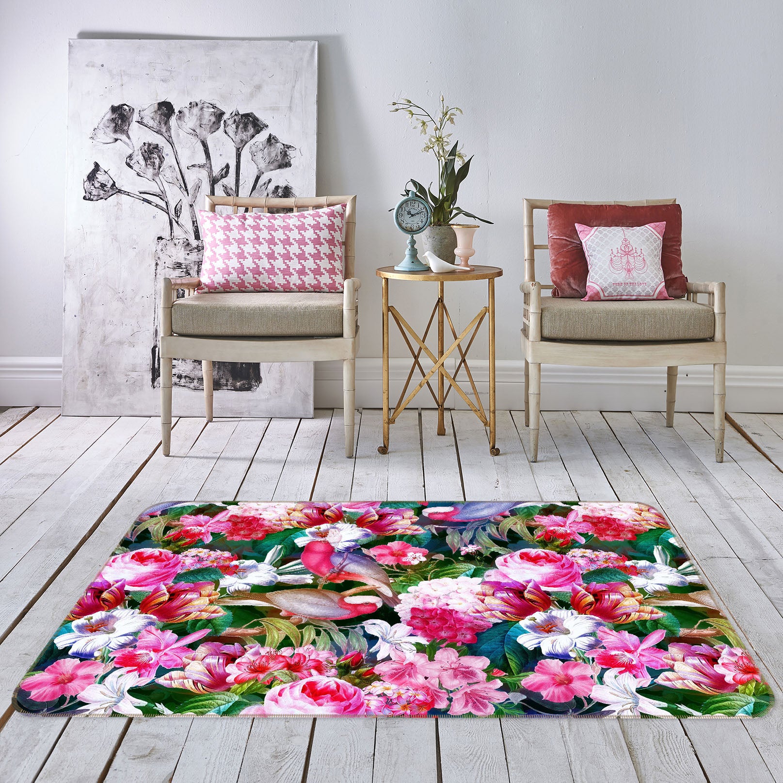 3D Pink Garden 120 Uta Naumann Rug Non Slip Rug Mat