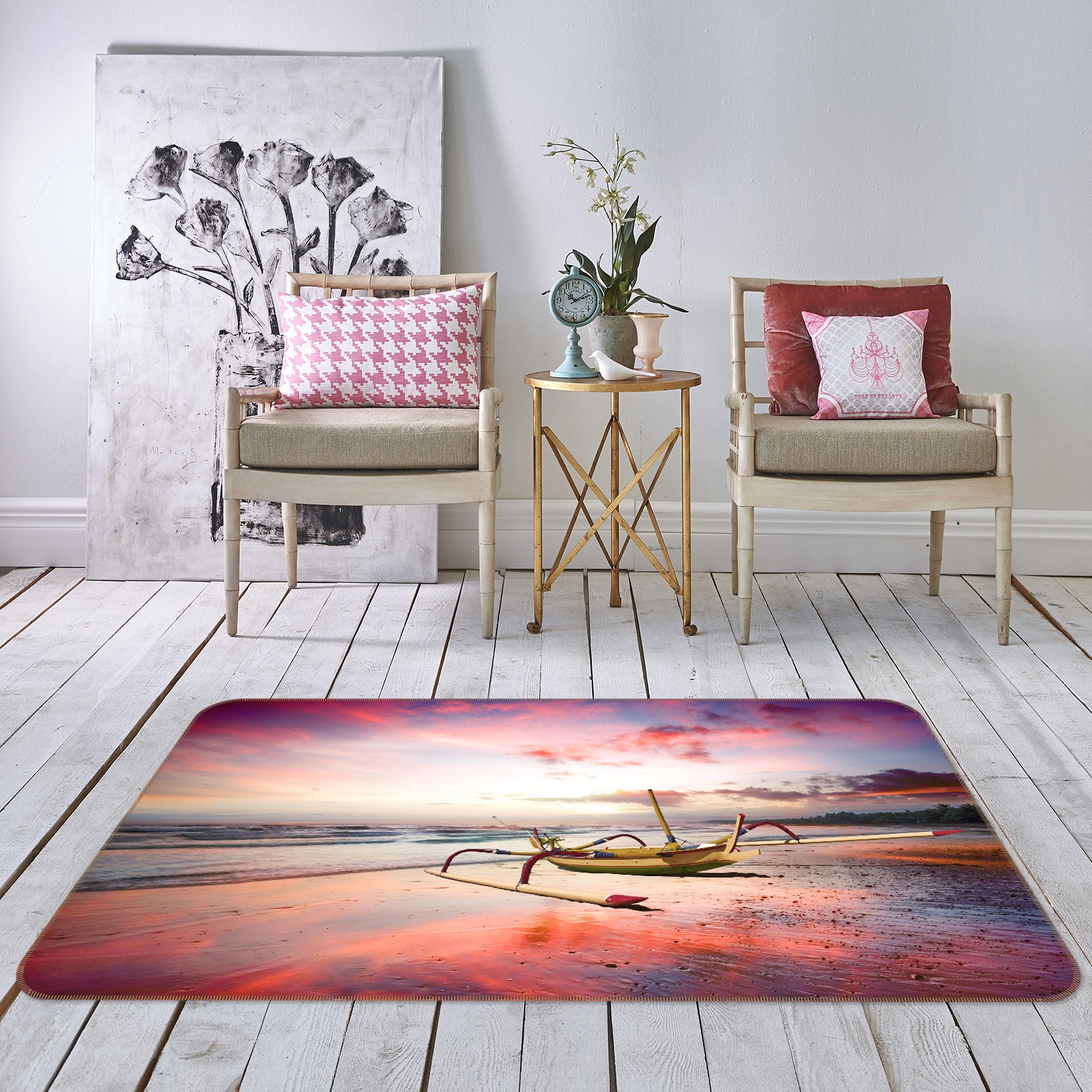 3D Sunset Boat 1082 Marco Carmassi Rug Non Slip Rug Mat