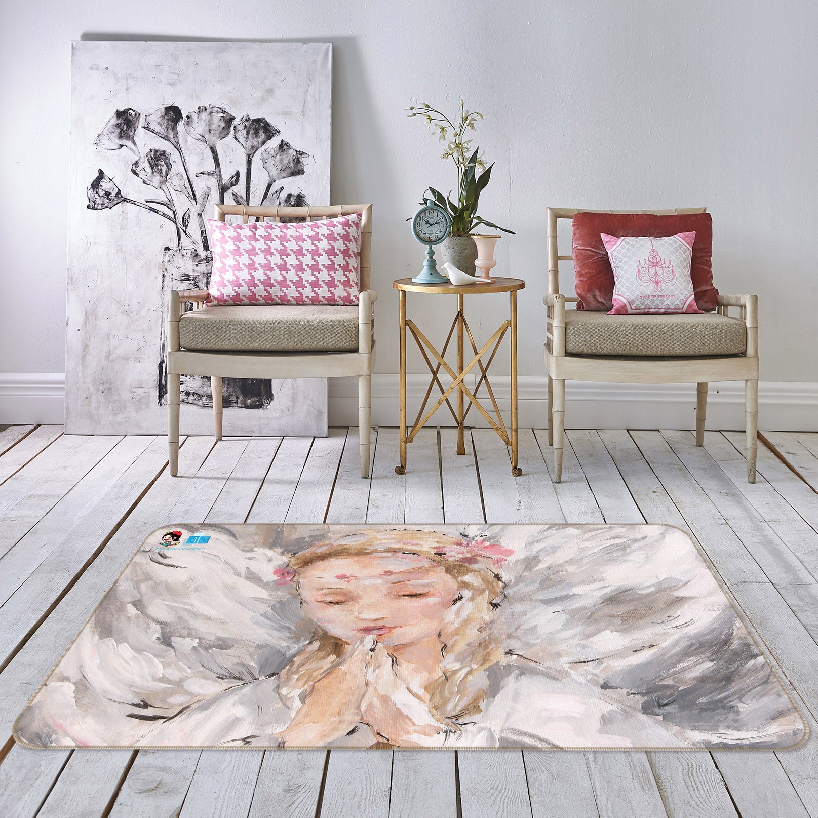 3D Girl Angel 0158 Debi Coules Rug Non Slip Rug Mat