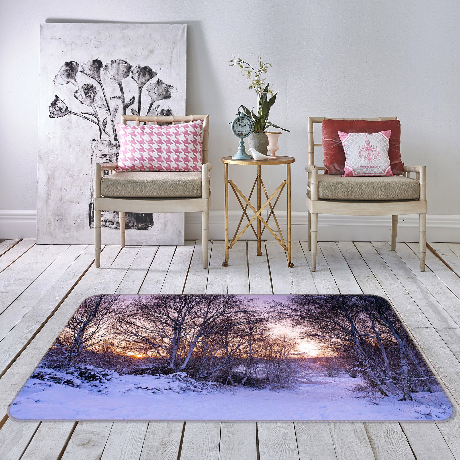 3D Snow Forest 1002 Assaf Frank Rug Non Slip Rug Mat