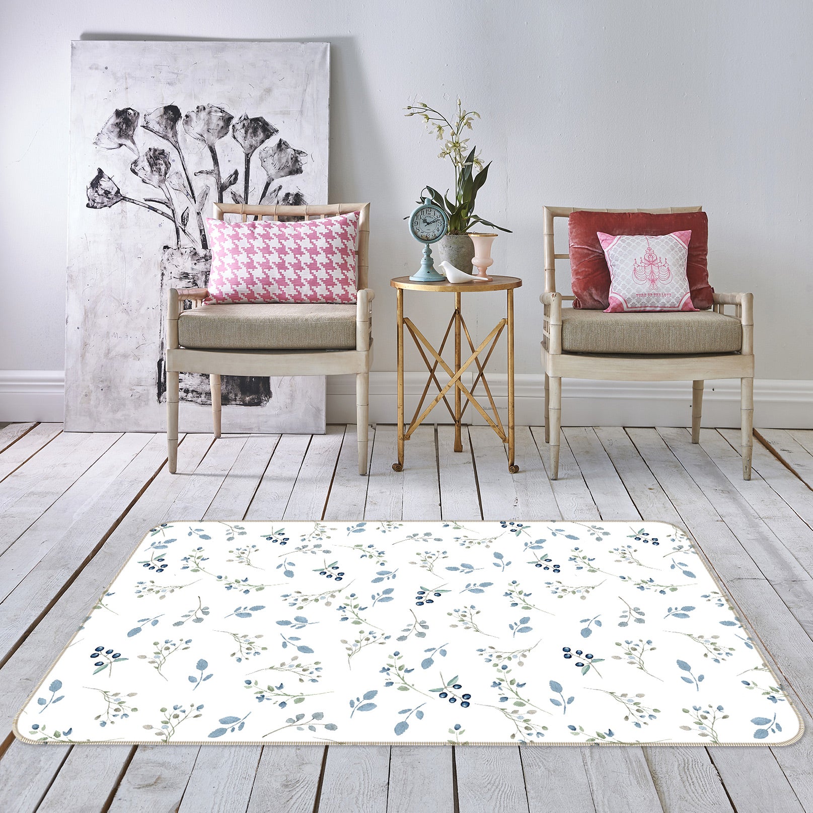 3D Blueberry Leaves 005 Uta Naumann Rug Non Slip Rug Mat