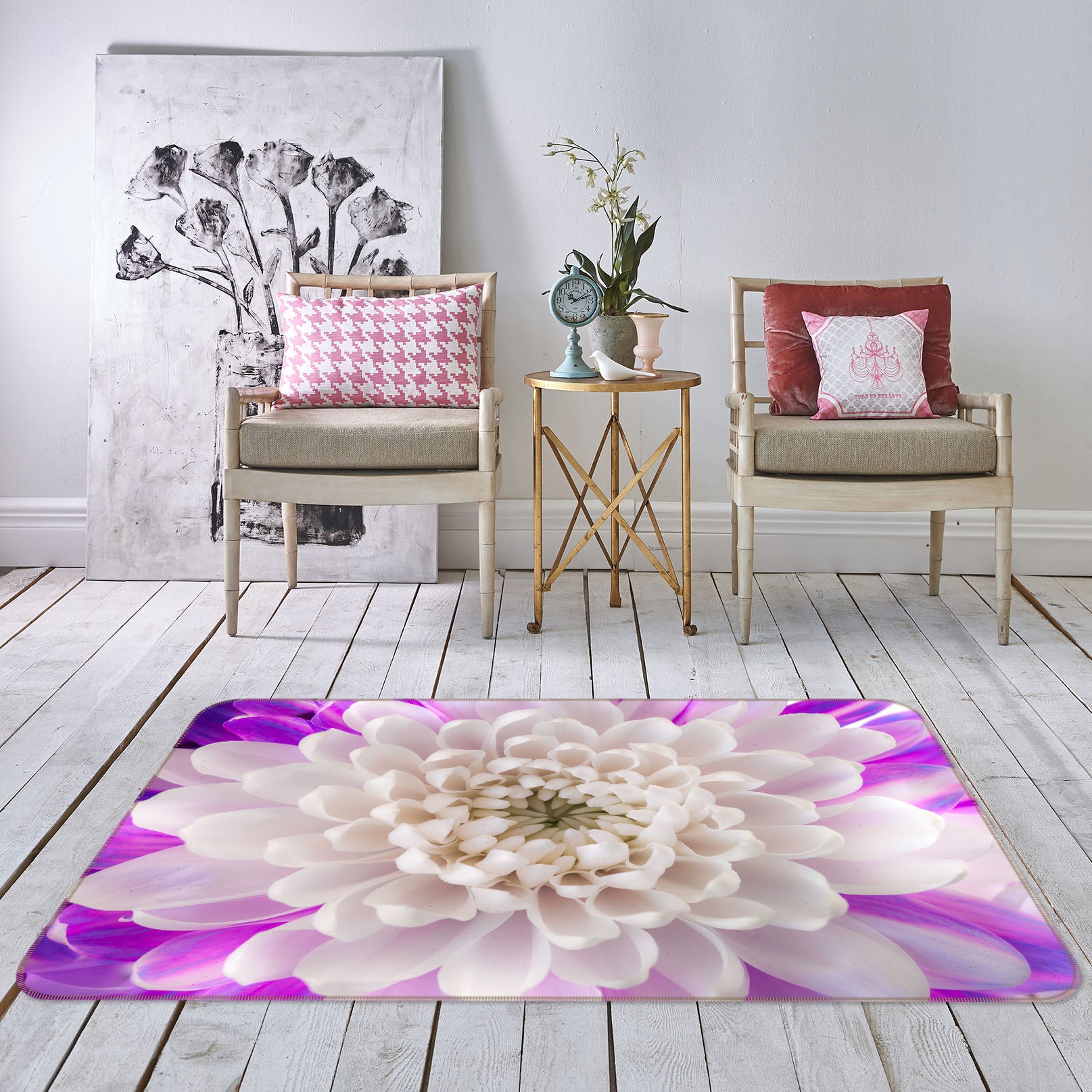 3D White Chrysanthemum 3020 Assaf Frank Rug Non Slip Rug Mat