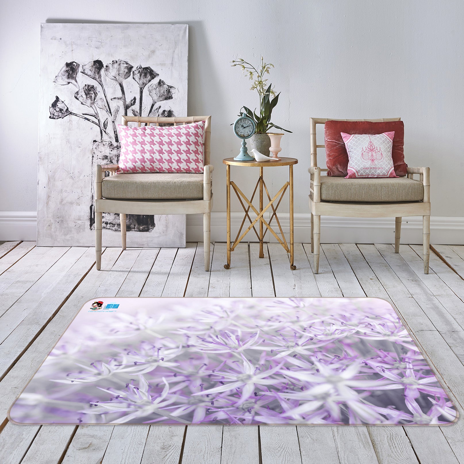 3D Purple Flower 6863 Assaf Frank Rug Non Slip Rug Mat