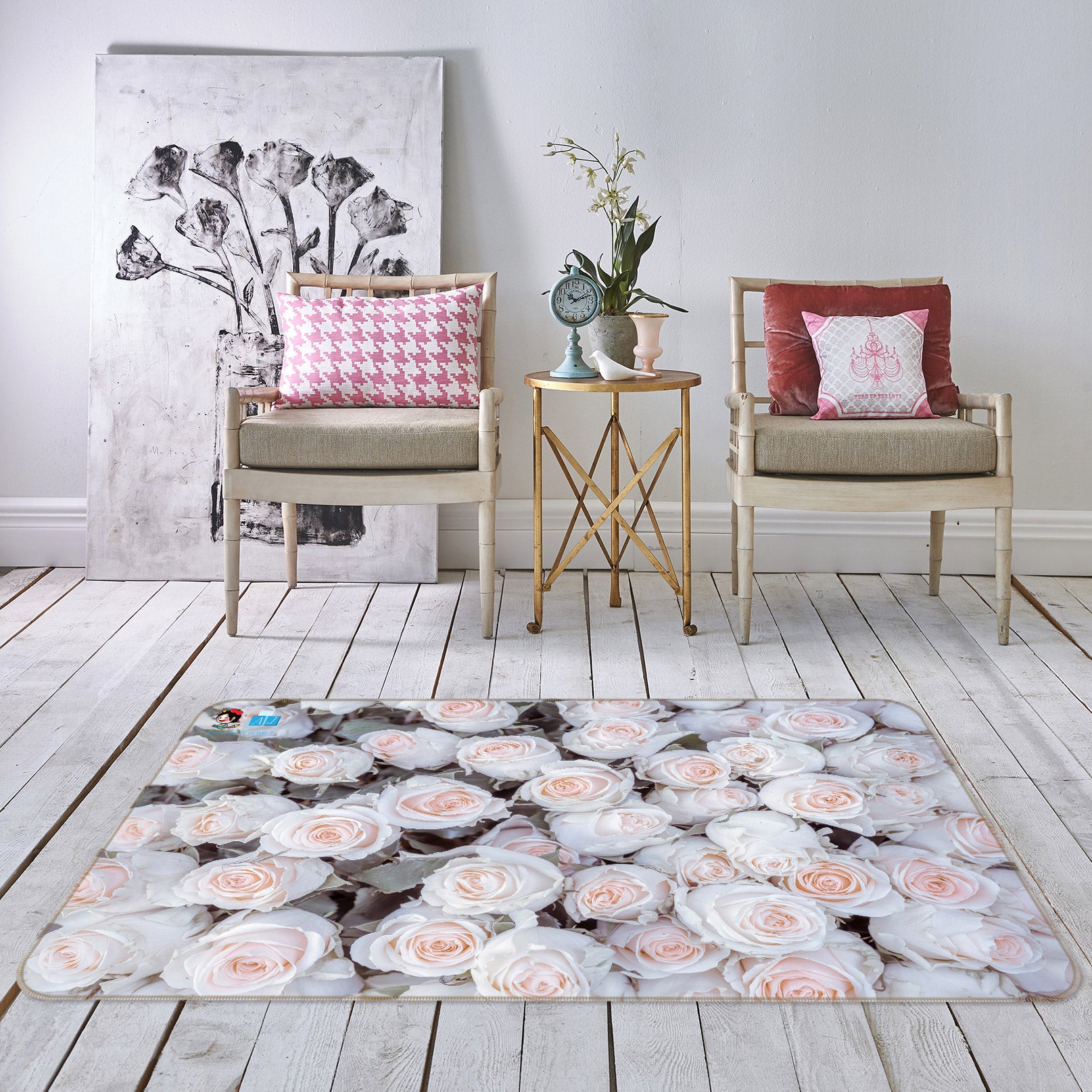 3D Rose Bouquet 6871 Assaf Frank Rug Non Slip Rug Mat