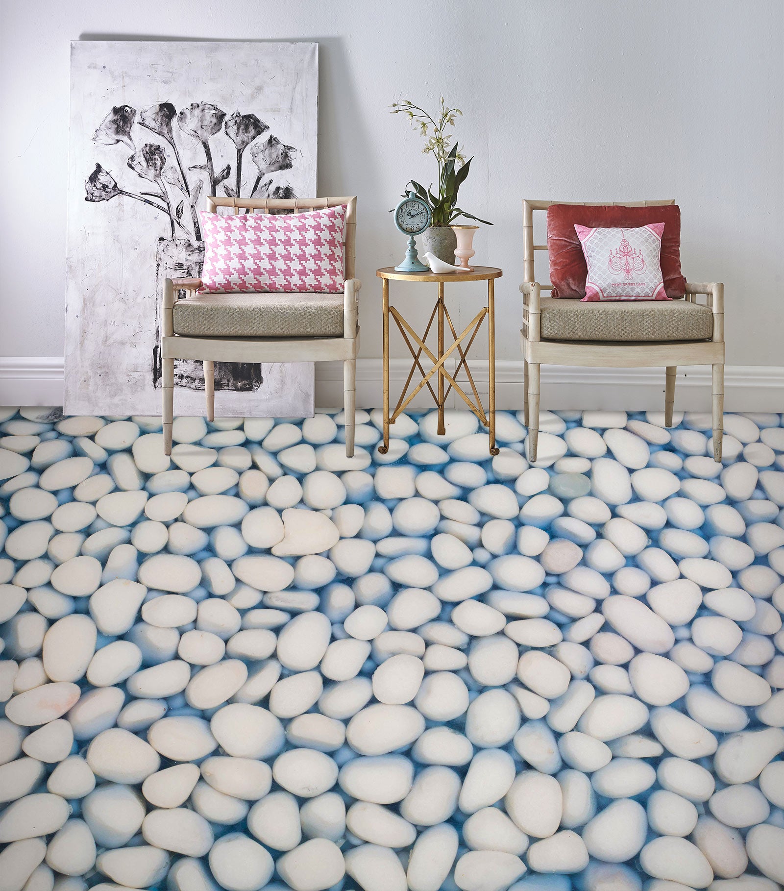 3D Little White Pebbles 091 Floor Mural  Wallpaper Murals Rug & Mat Print Epoxy waterproof bath floor