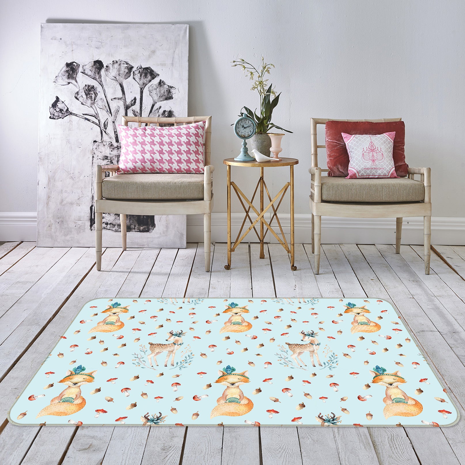 3D Mushroom Fox 021 Uta Naumann Rug Non Slip Rug Mat