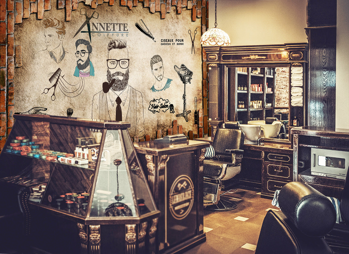 3D Haircut Uncle 1445 Barber Shop Wall Murals