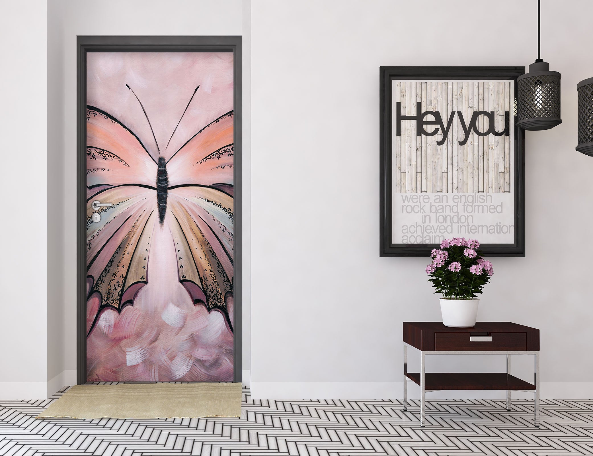 3D Pink Butterfly 3302 Skromova Marina Door Mural