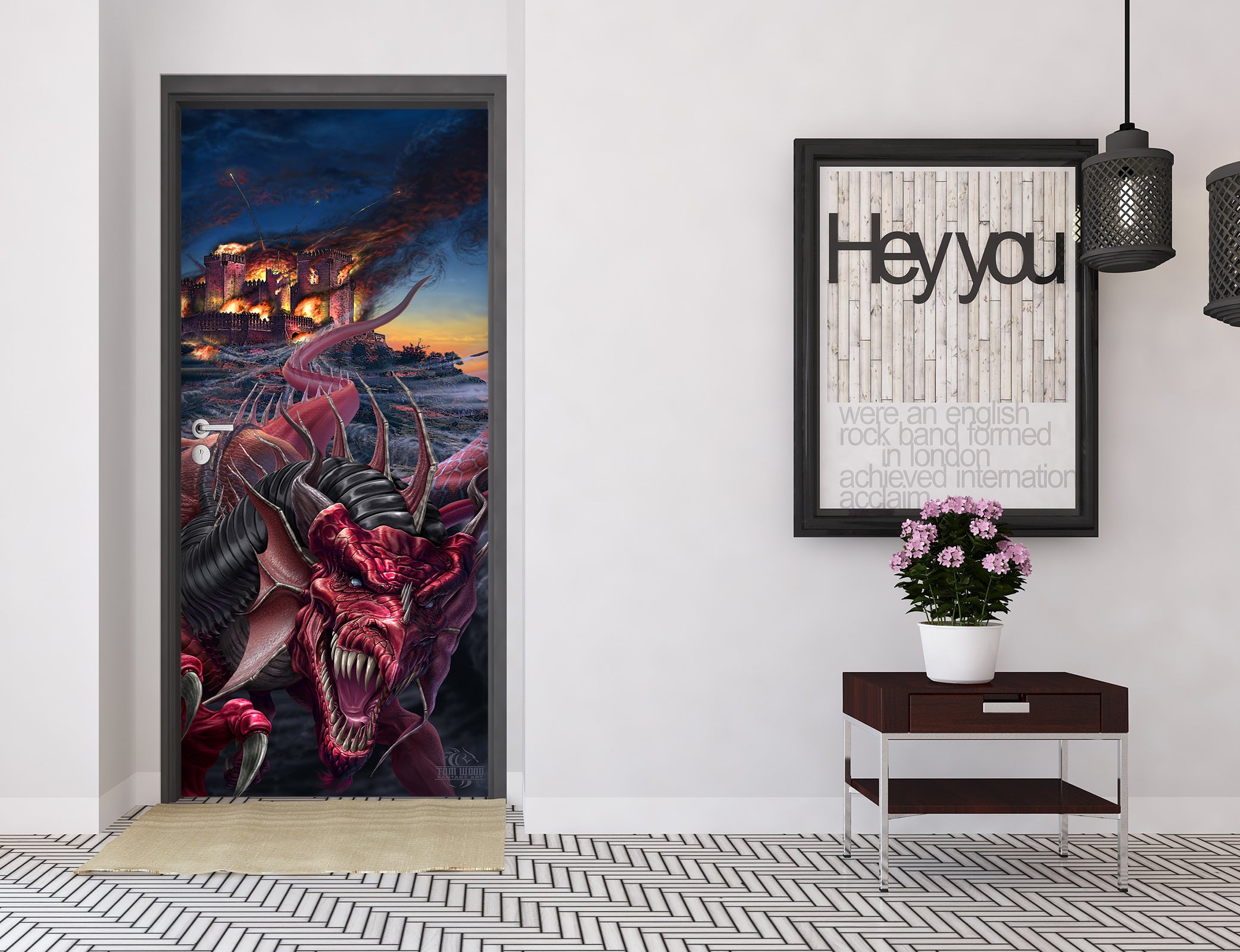 3D Red Dragon 628 Tom Wood Door Mural