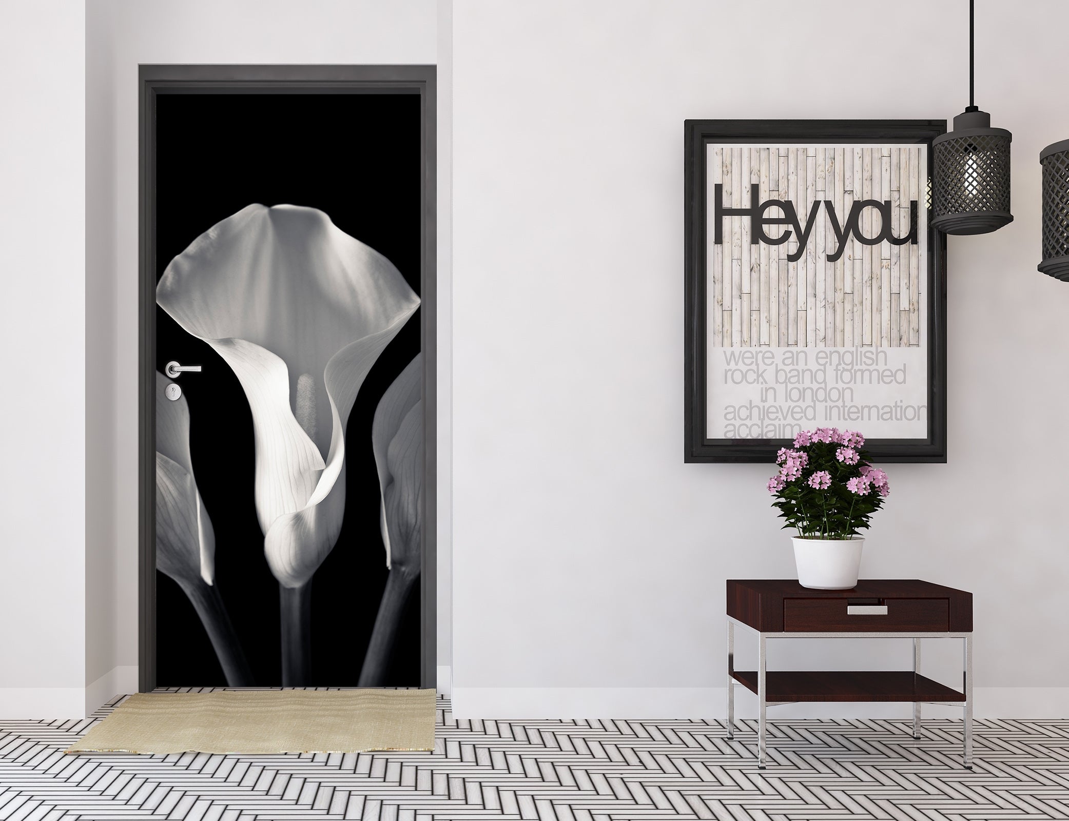 3D Black White Flowers 10658 Assaf Frank Door Mural