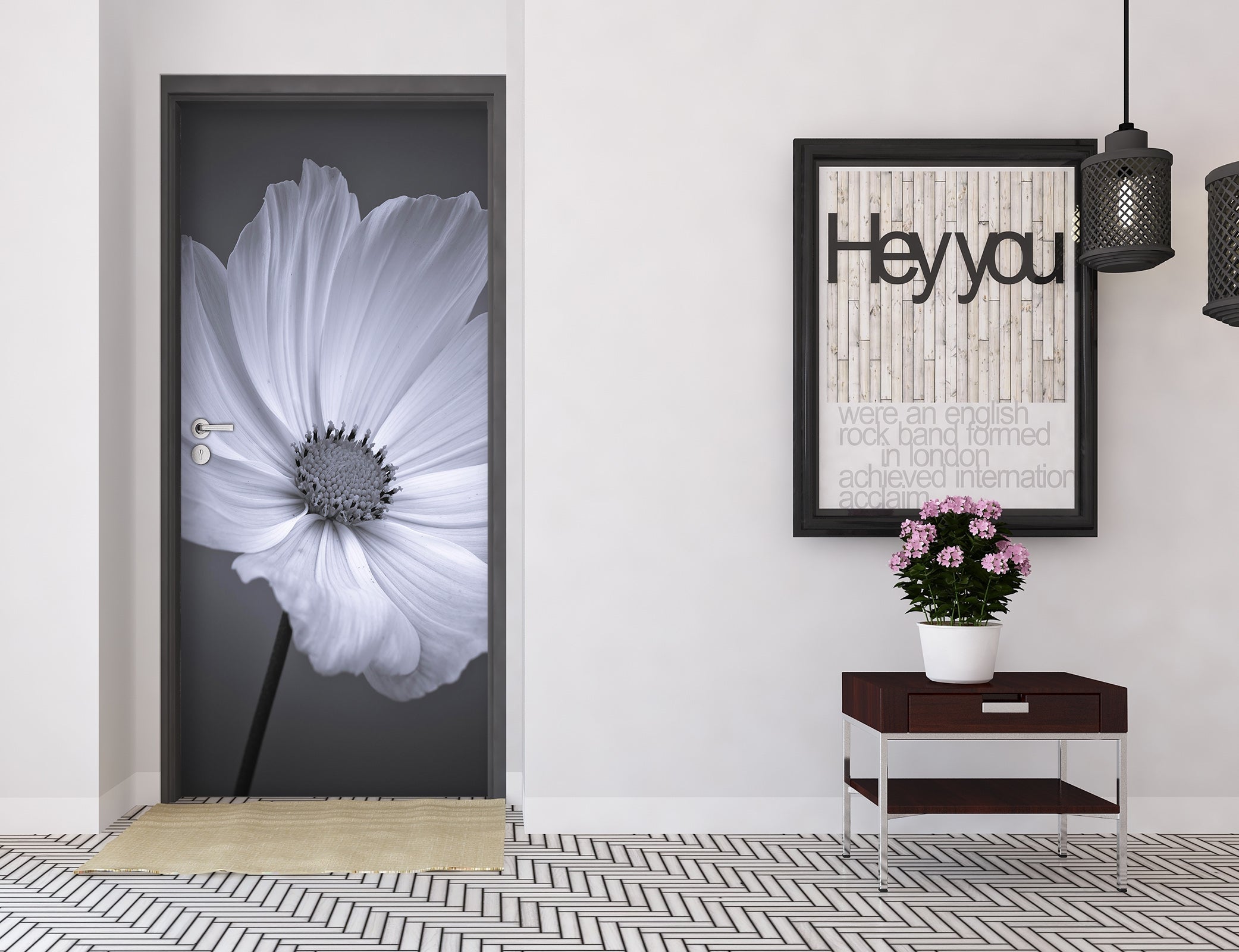 3D Grey Flowers 10659 Assaf Frank Door Mural