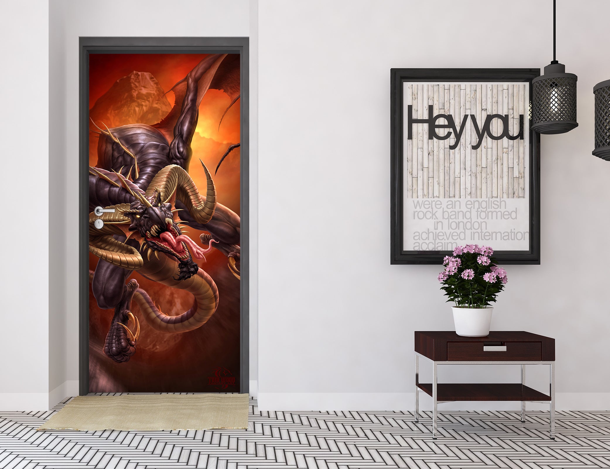 3D Mountain Dragon 624 Tom Wood Door Mural