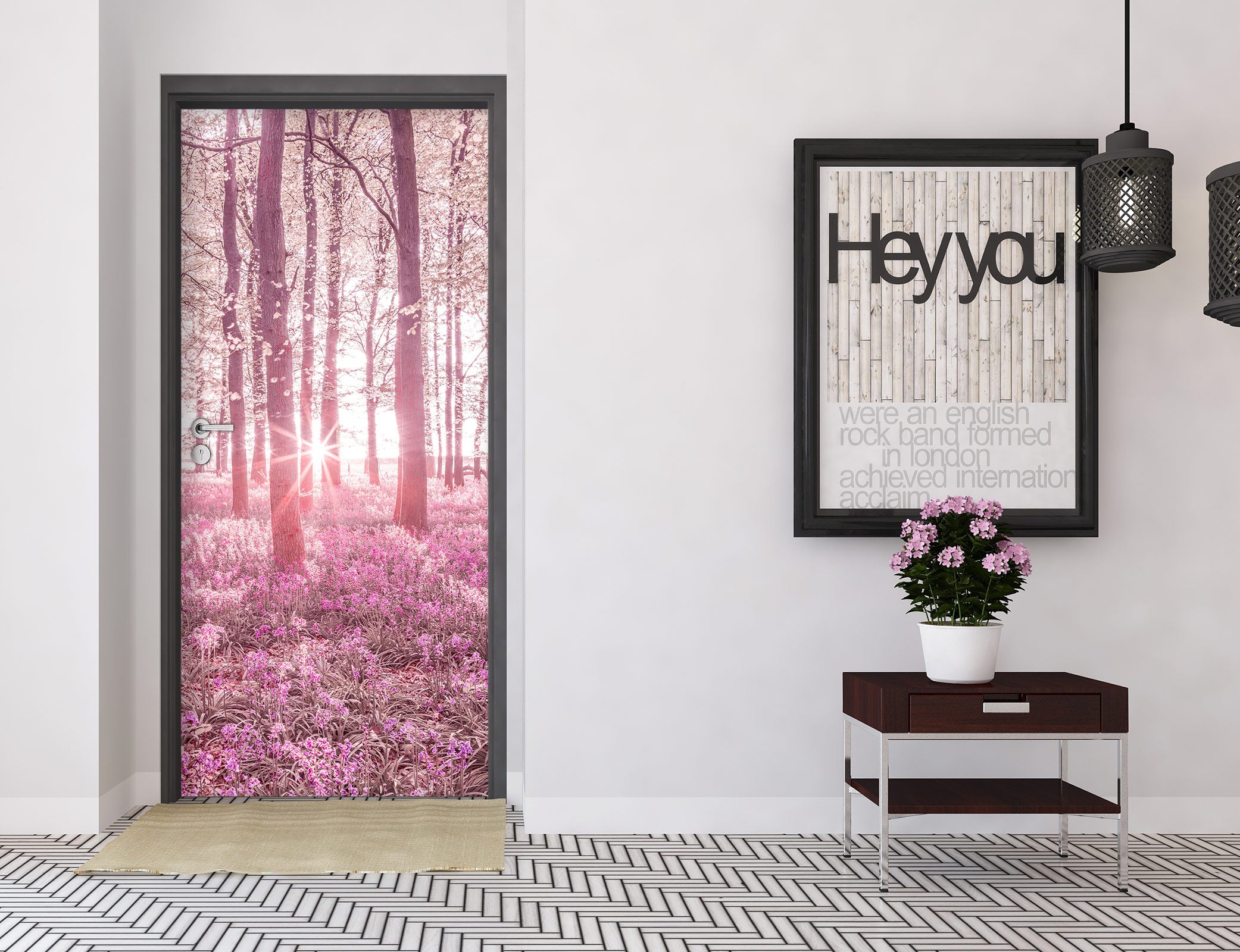 3D Pink Forest Grass 10639 Assaf Frank Door Mural