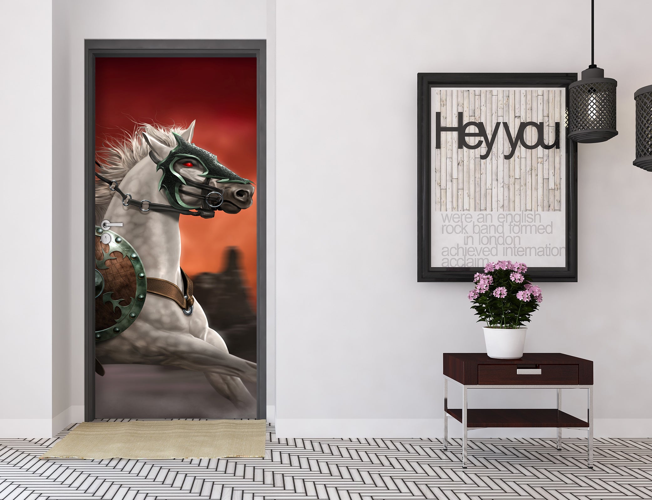 3D White Horse 610 Tom Wood Door Mural