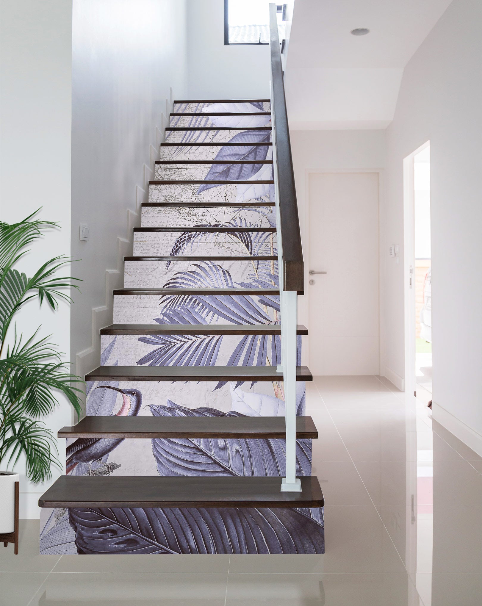 3D Gray Purple Leaves 104108 Andrea Haase Stair Risers