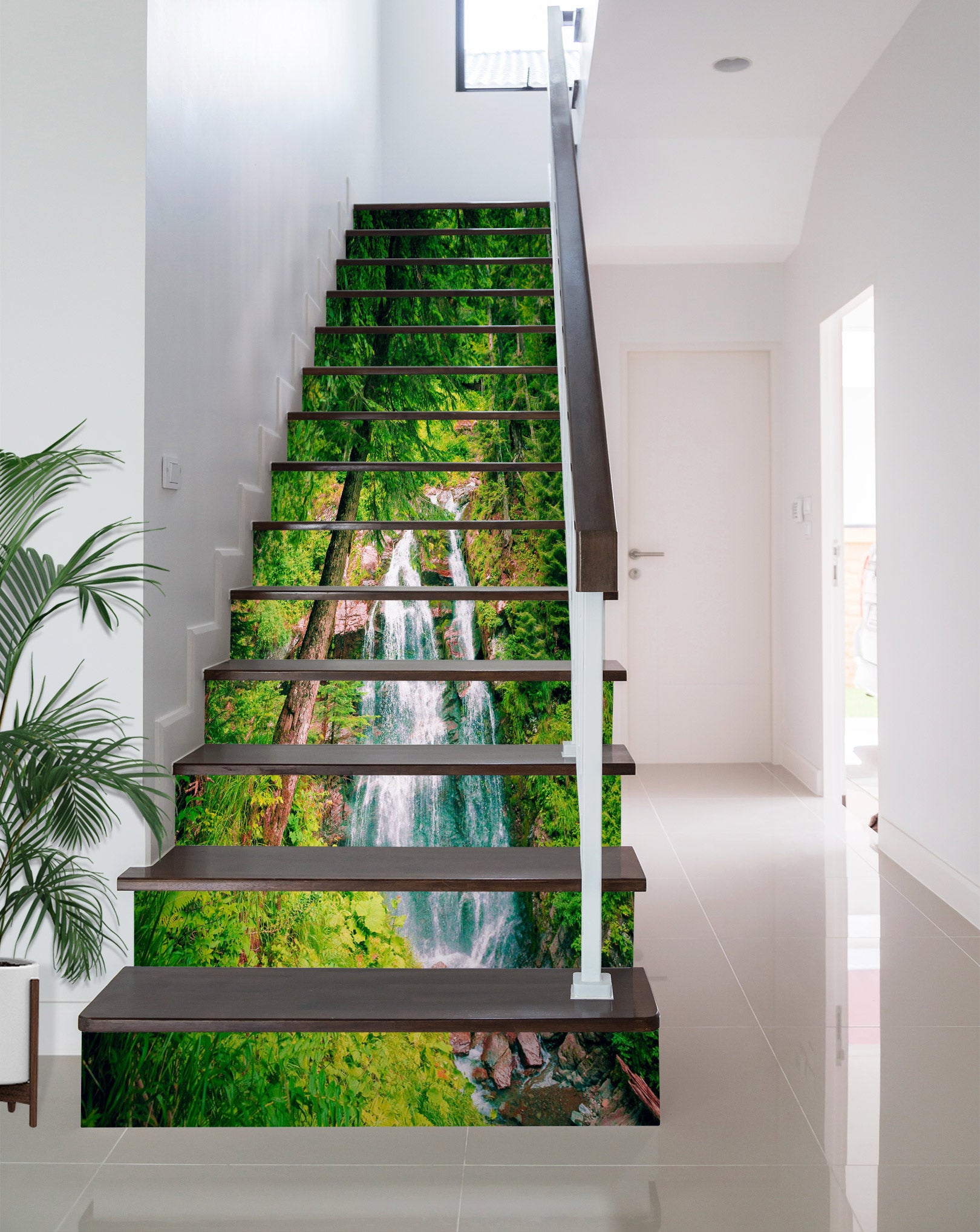 3D Green Shaded Waterfall 360 Stair Risers