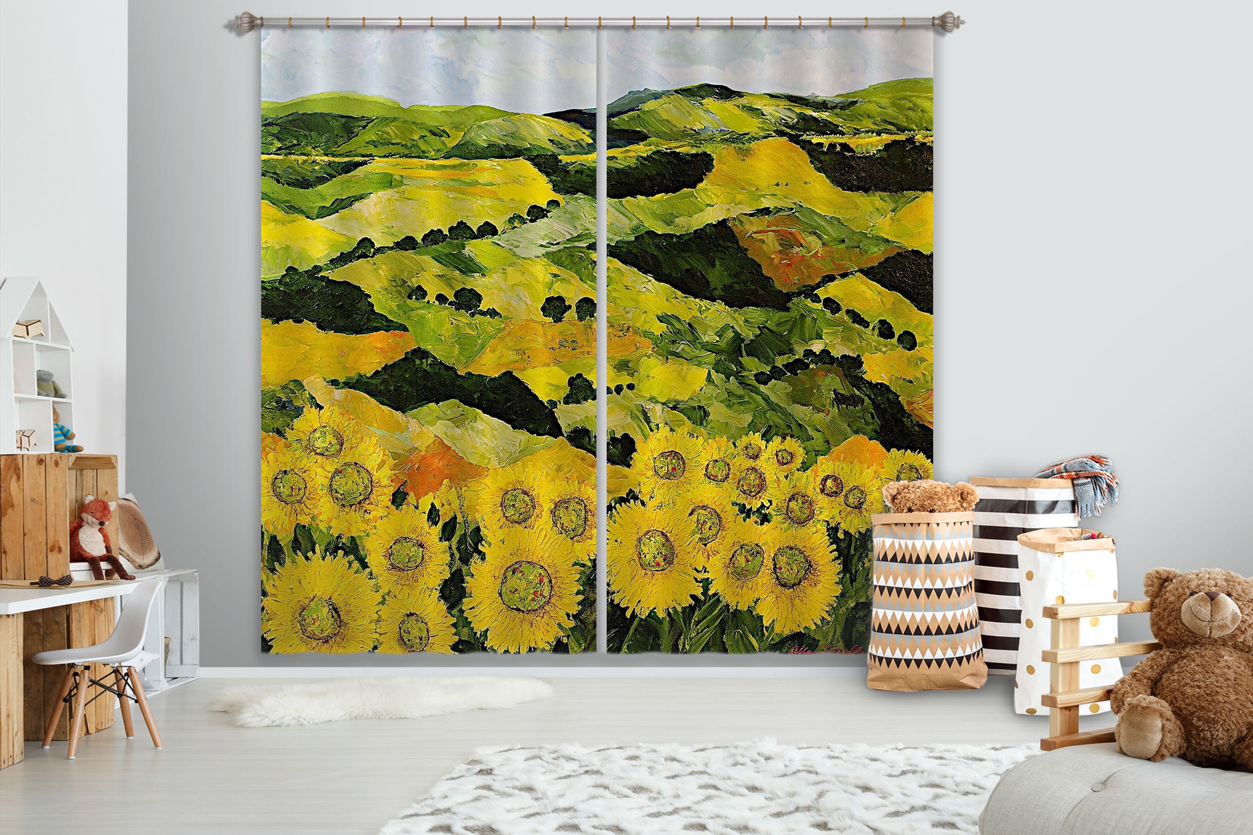 3D Sunflowers 179 Allan P. Friedlander Curtain Curtains Drapes