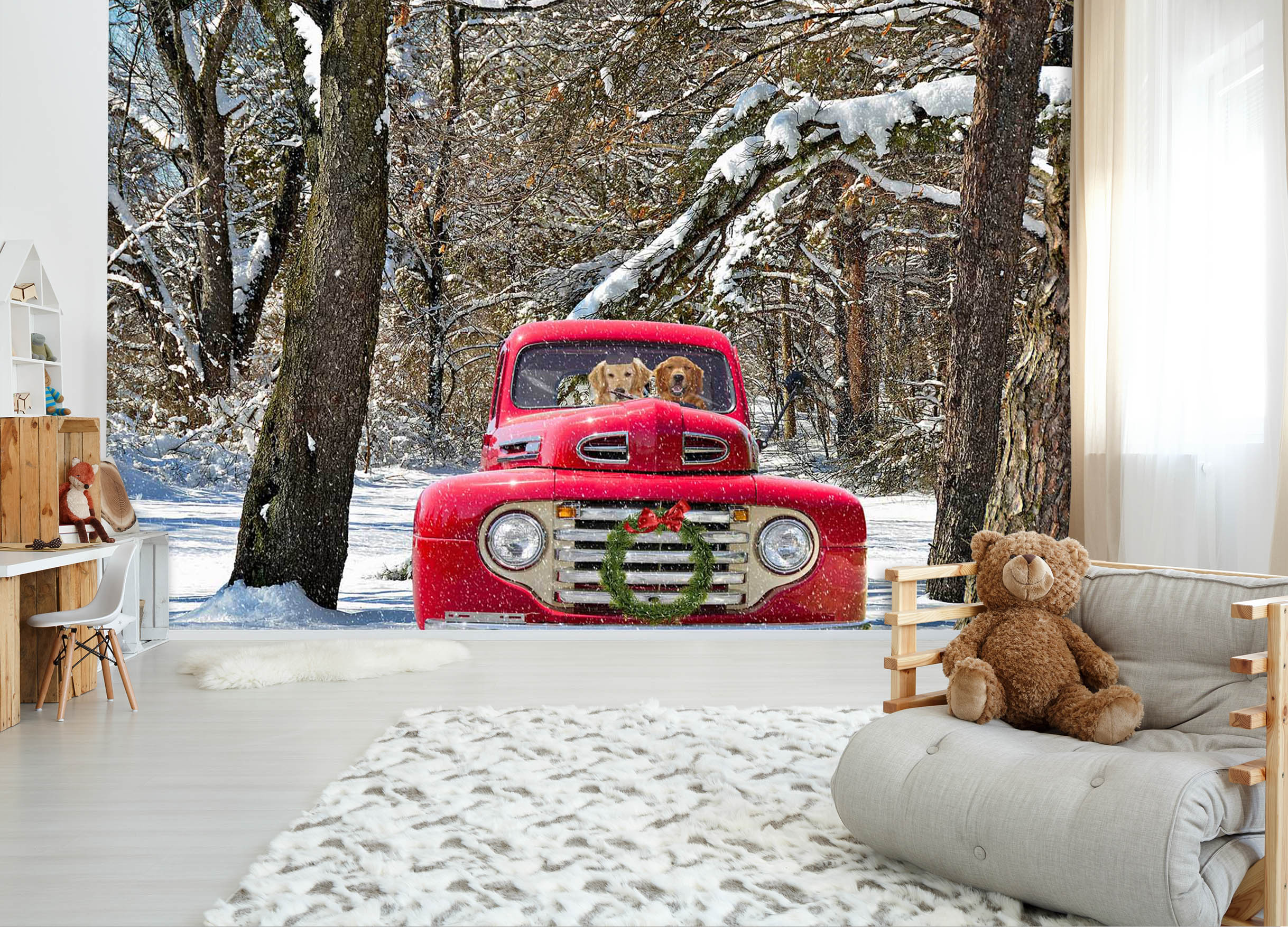 3D Snow Dog Car 326 Vehicle Wall Murals