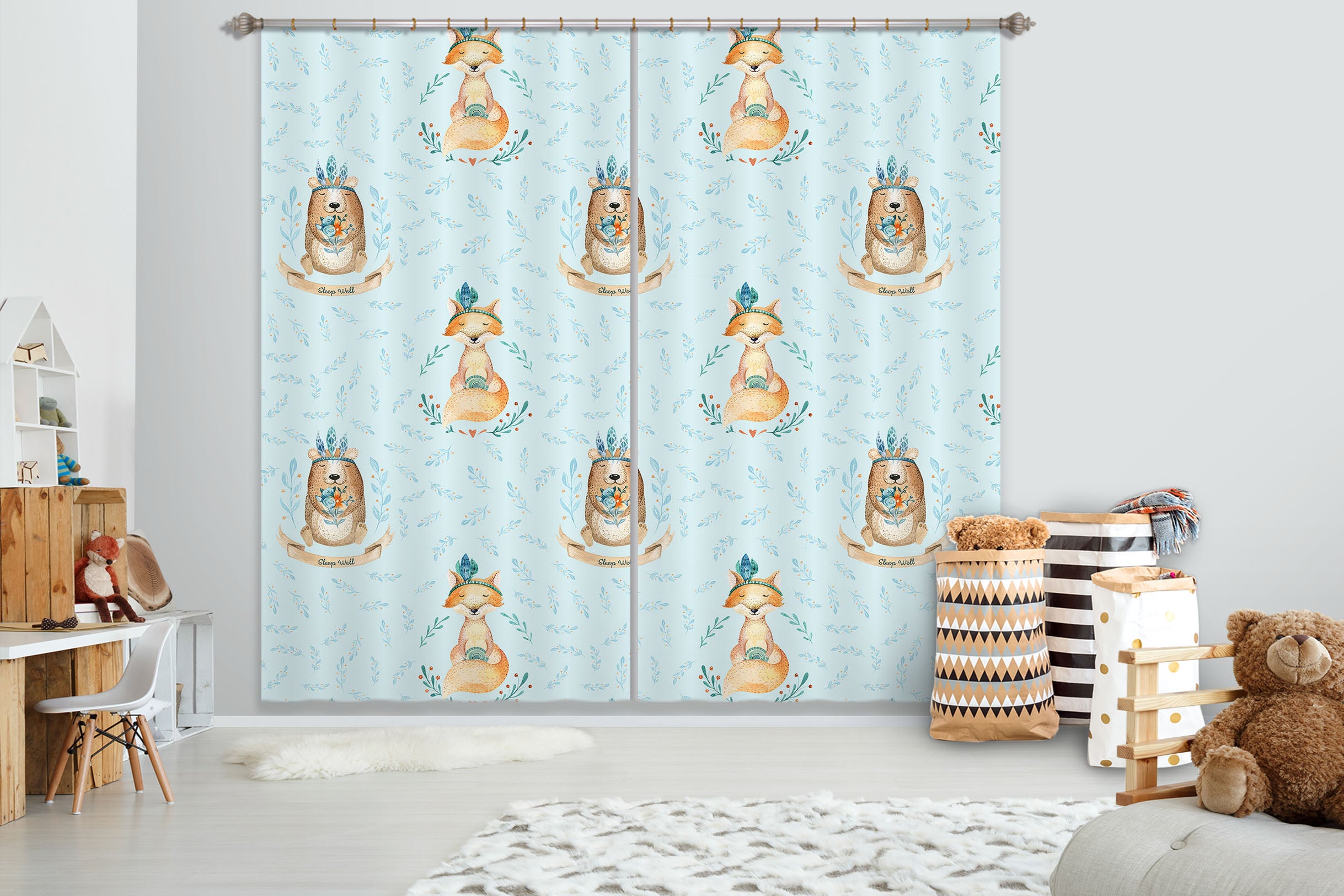 3D Bear Fox Flower 126 Uta Naumann Curtain Curtains Drapes