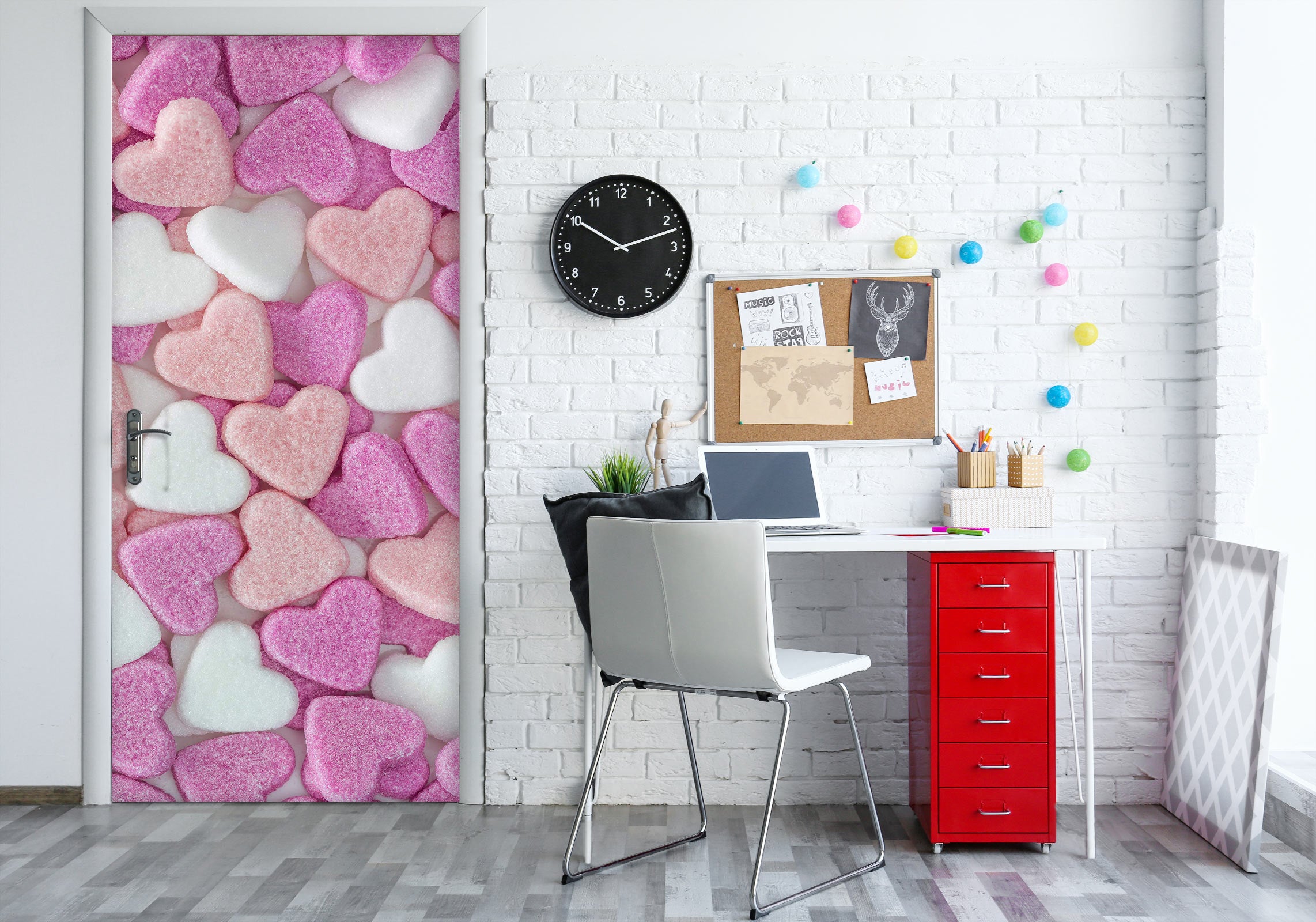 3D Pink White Heart 10735 Assaf Frank Door Mural