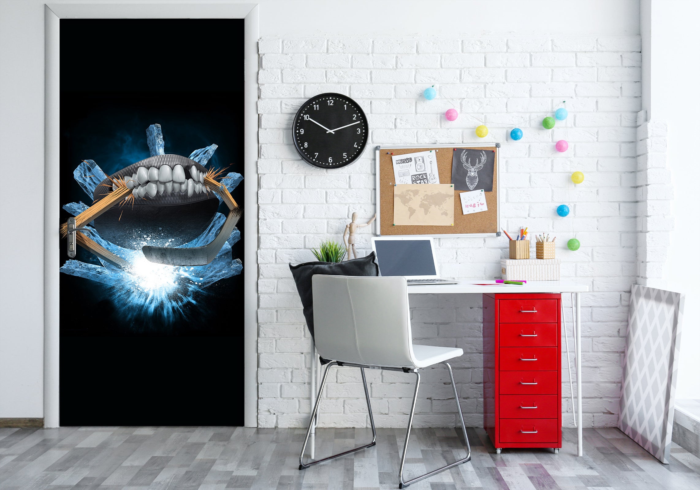 3D Ice Hockey Teeth 621 Tom Wood Door Mural