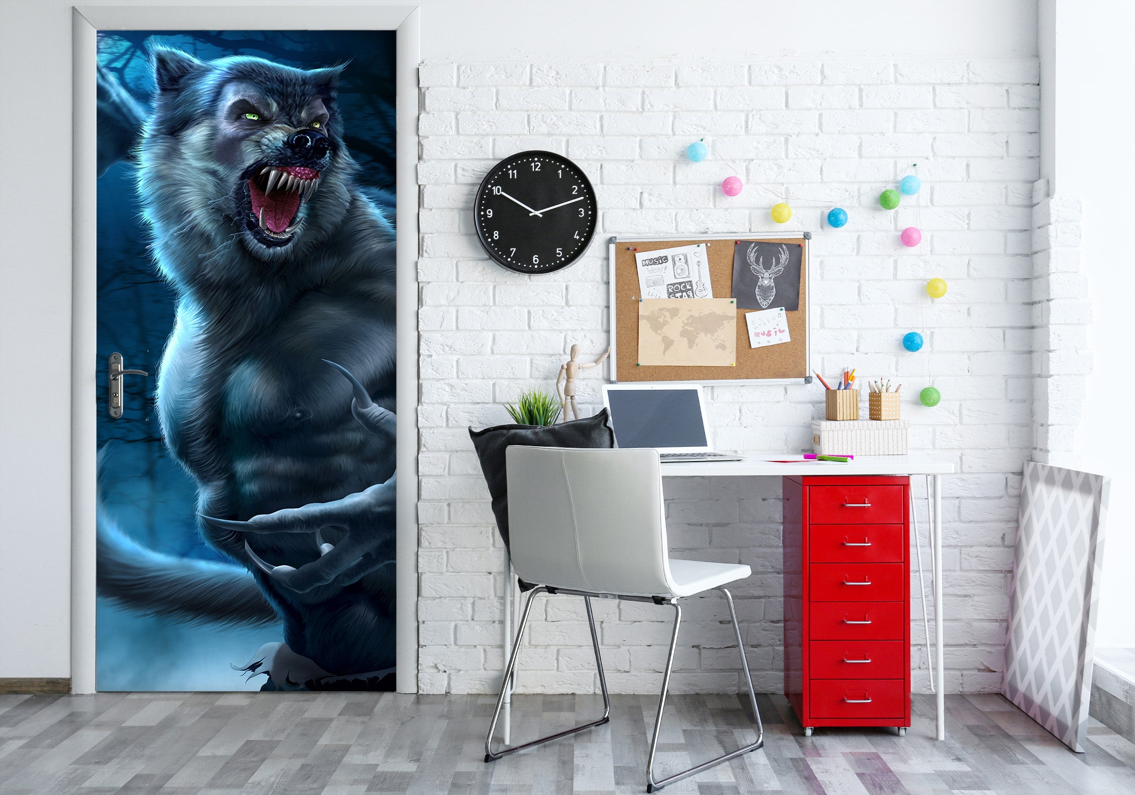 3D Forest Werewolf 626 Tom Wood Door Mural