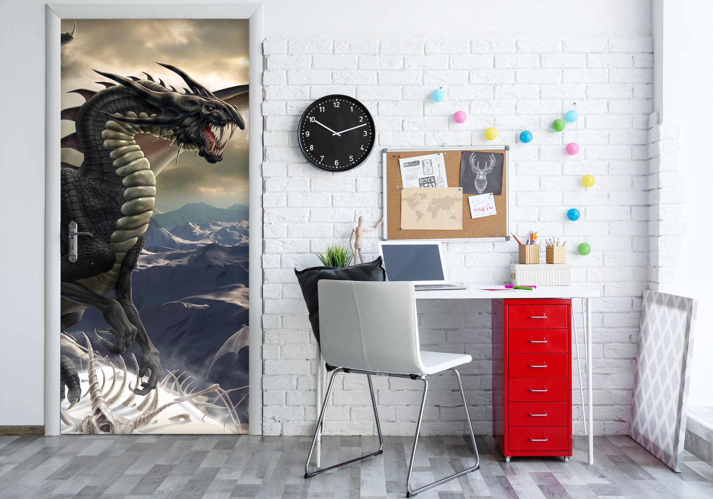 3D Mountain Dragon 603 Tom Wood Door Mural