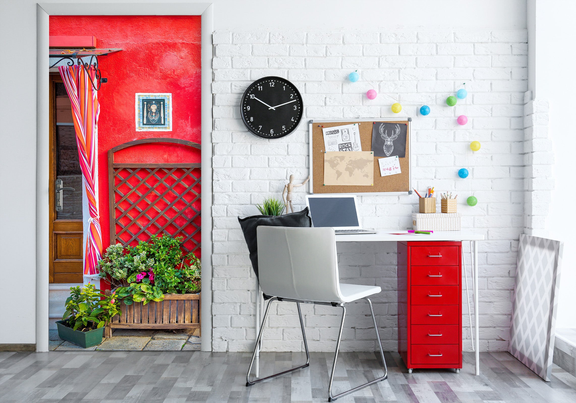 3D Red Wall Flowerpot 12222 Marco Carmassi Door Mural