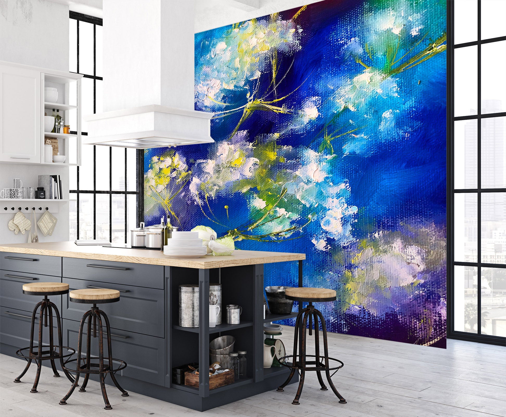 3D Blue Painted Flower 252 Skromova Marina Wall Mural Wall Murals