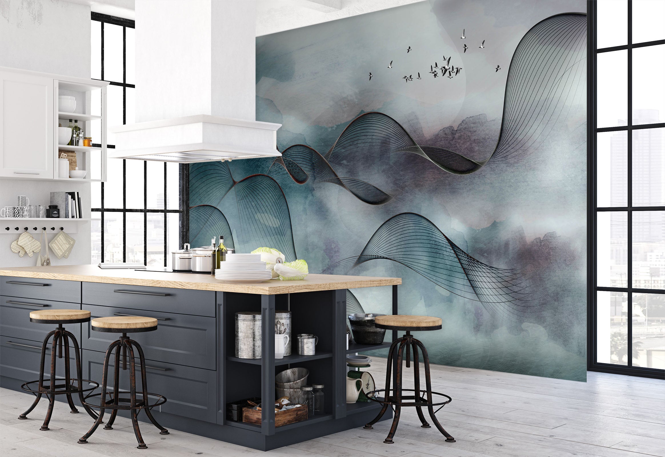 3D Black Wave 1427 Wall Murals