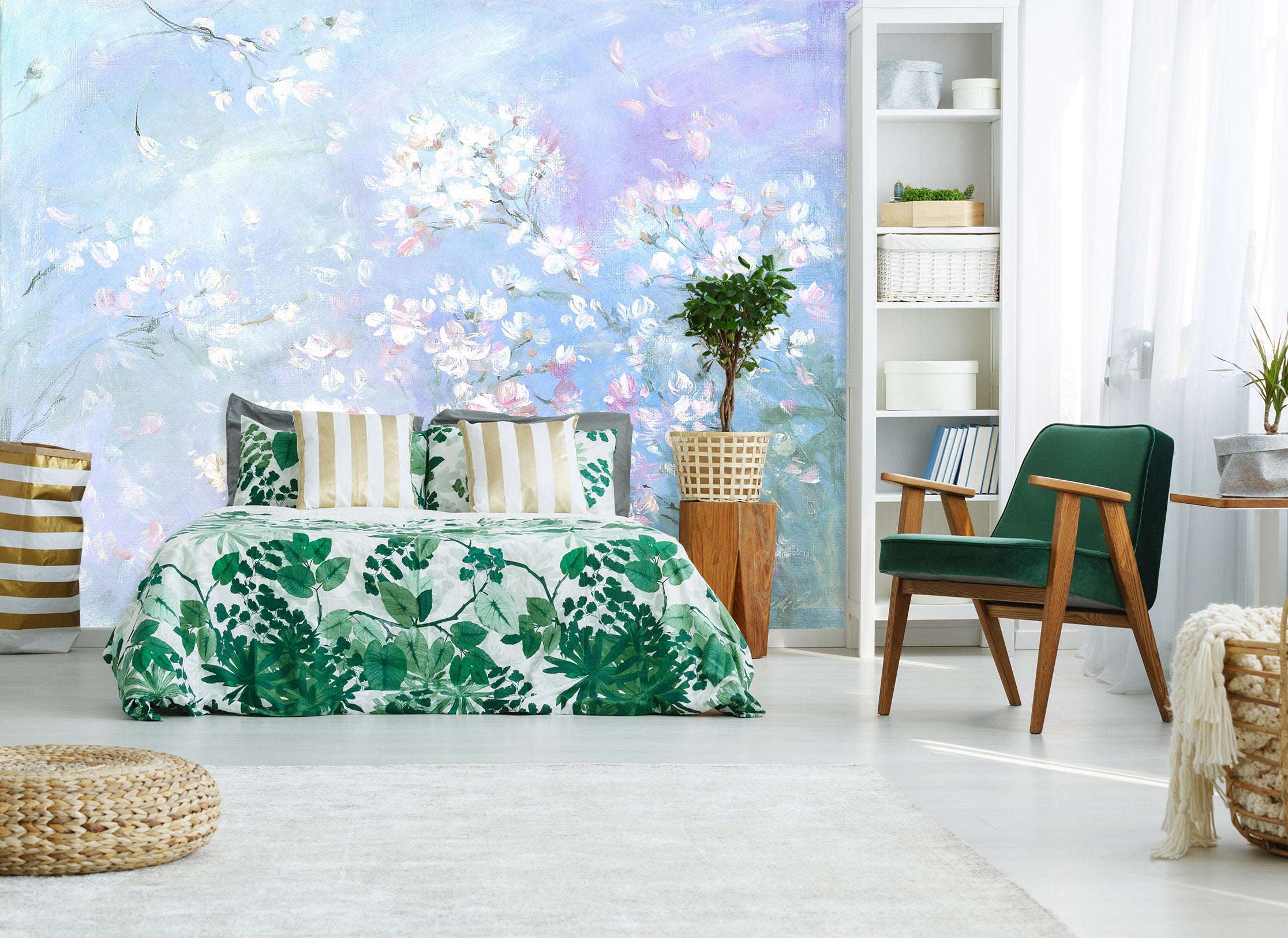 3D White Flowers 1619 Debi Coules Wall Mural Wall Murals