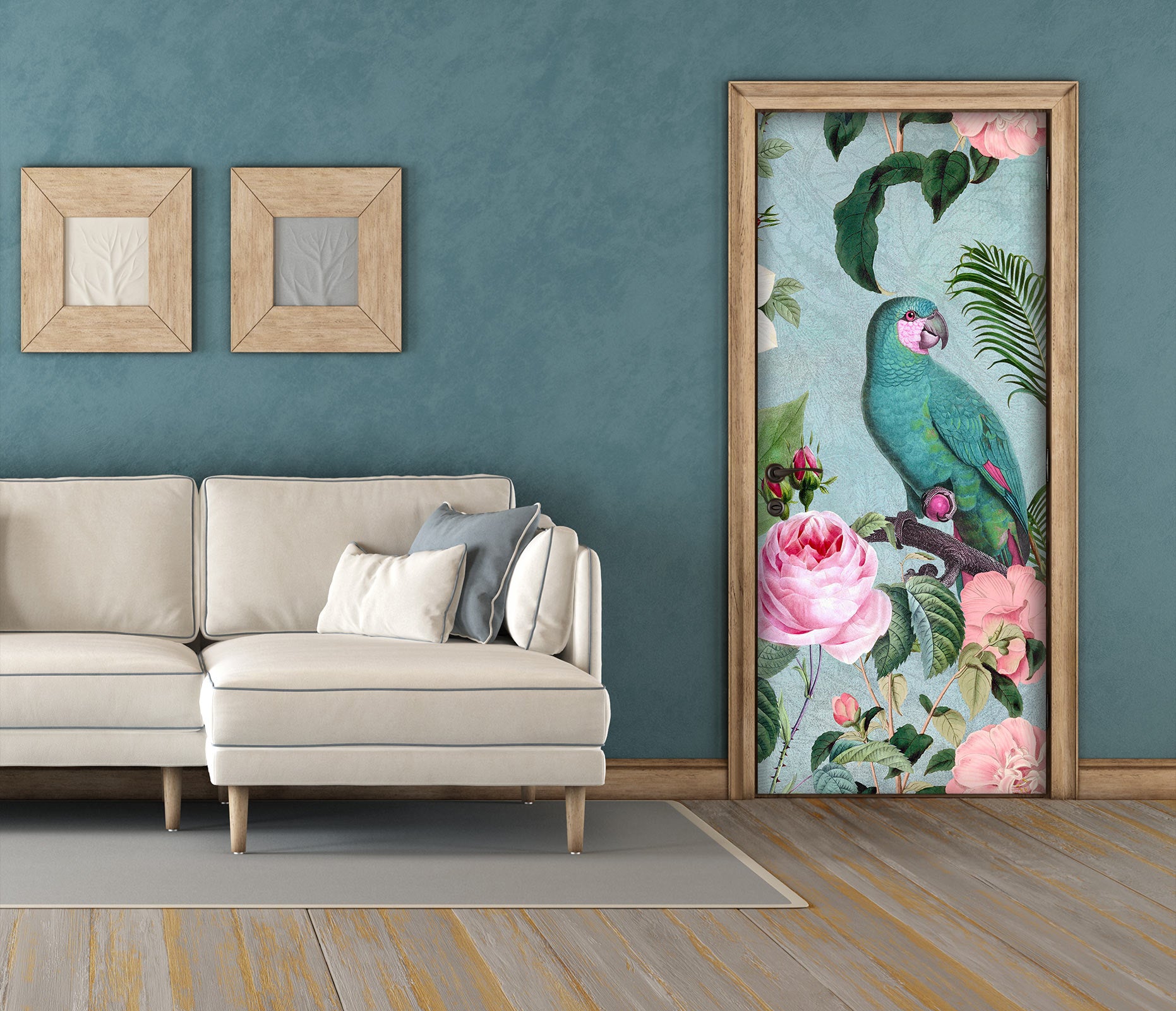 3D Green Parrot Rose 11912 Andrea Haase Door Mural