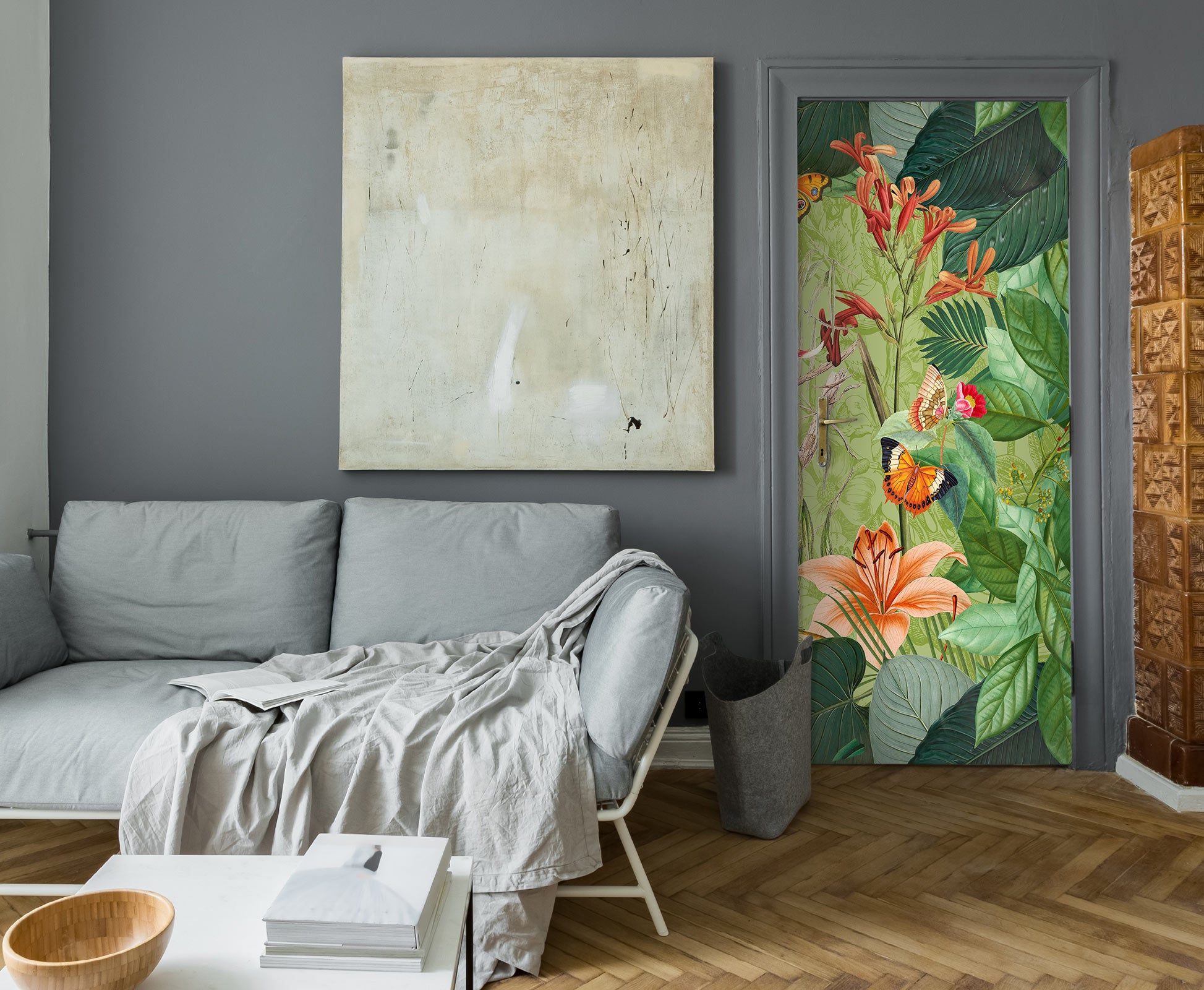 3D Red Flower Leaves 118108 Andrea Haase Door Mural